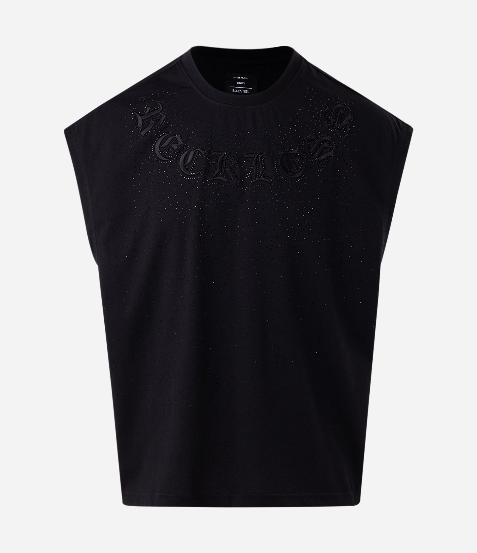 Regata com Lettering Bordado e Brilhos Preto 1