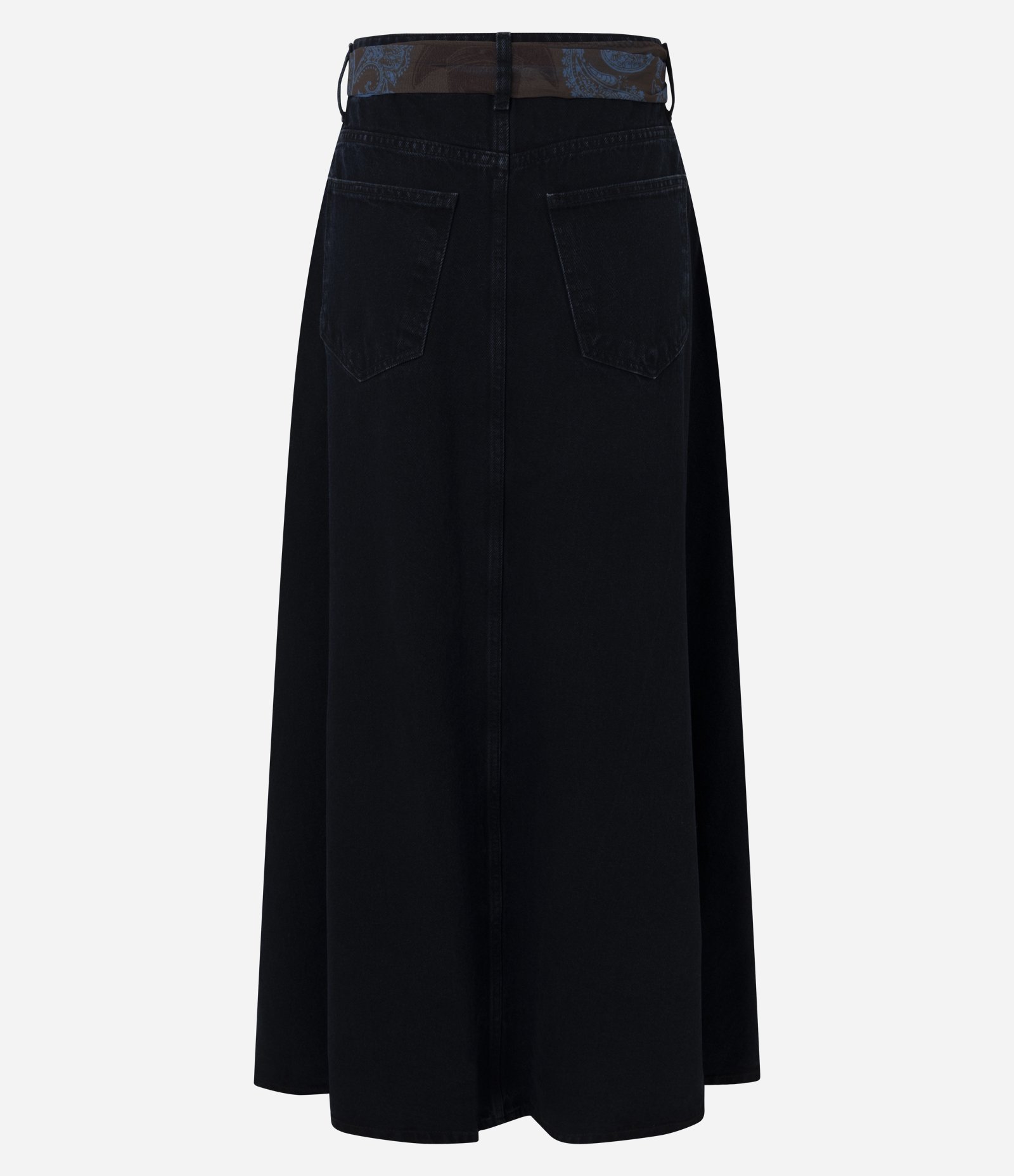 Saia Jeans Midi com Lenço Decorativo Azul Escuro 7
