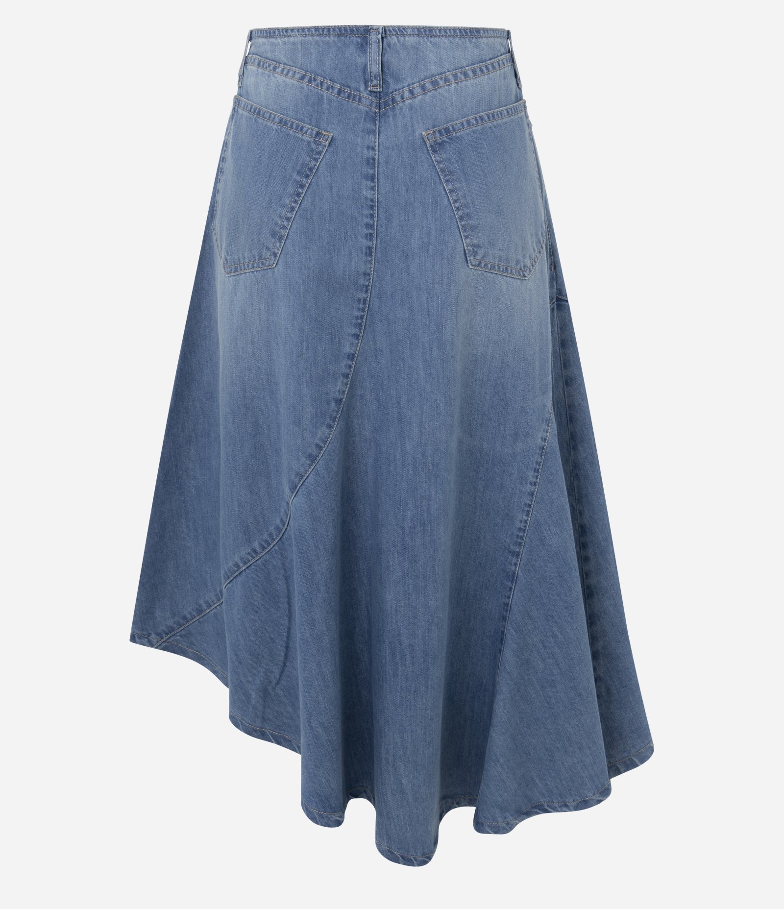 Saia Midi em Jeans Assimétrica sem Cós Azul 6