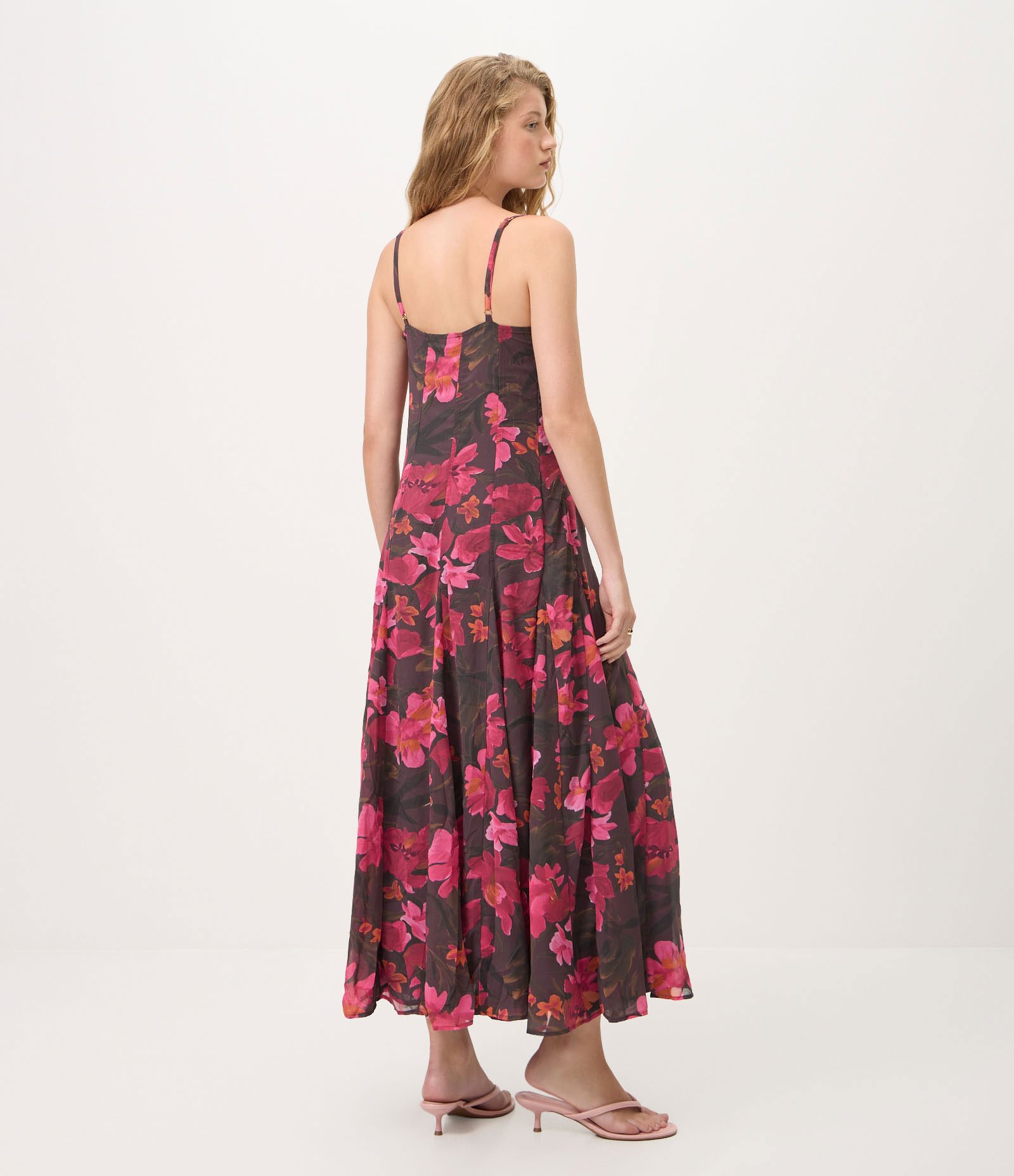 Vestido Midi em Chiffon Floral com Decote Quadrado Roxo 4