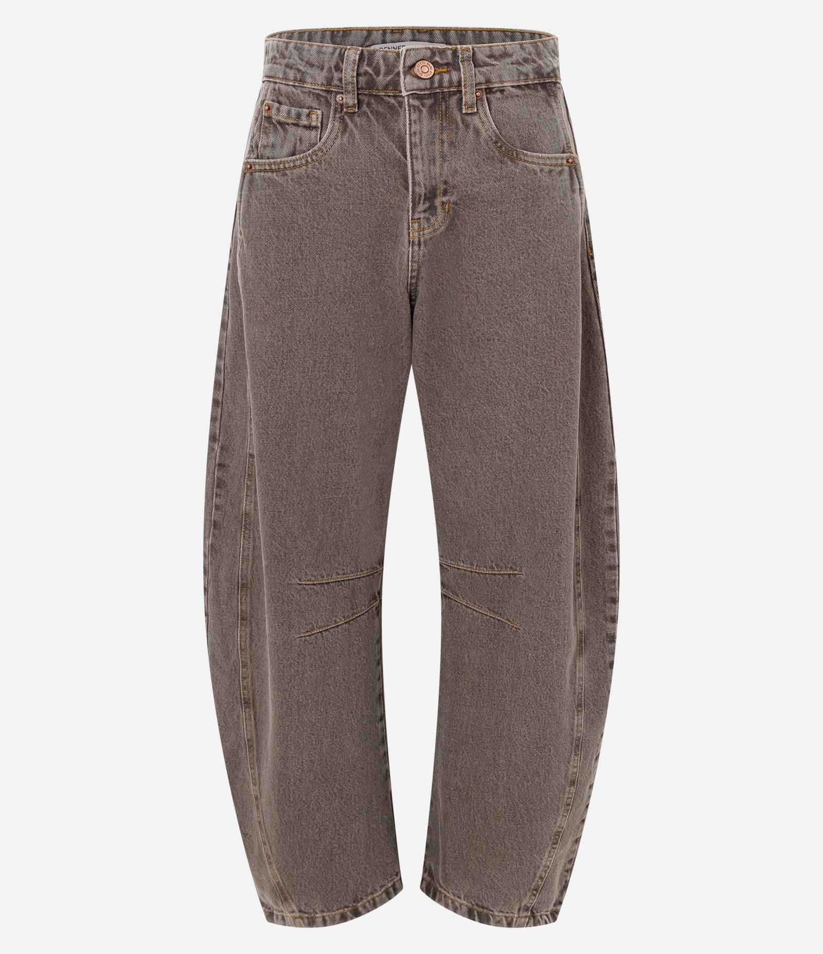 Calça Balloon em Jeans com Cintura Média e Recorte Lateral Cinza Esverdeado 1