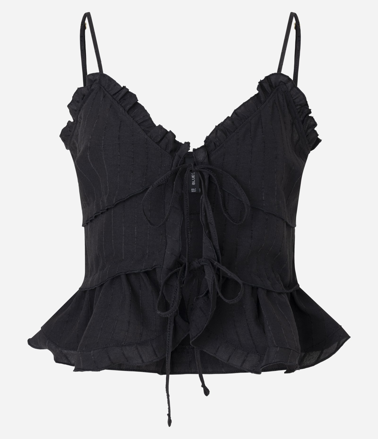 Blusa de Alcinha em Cotton com Amarração Frontal e Babados Preto 5