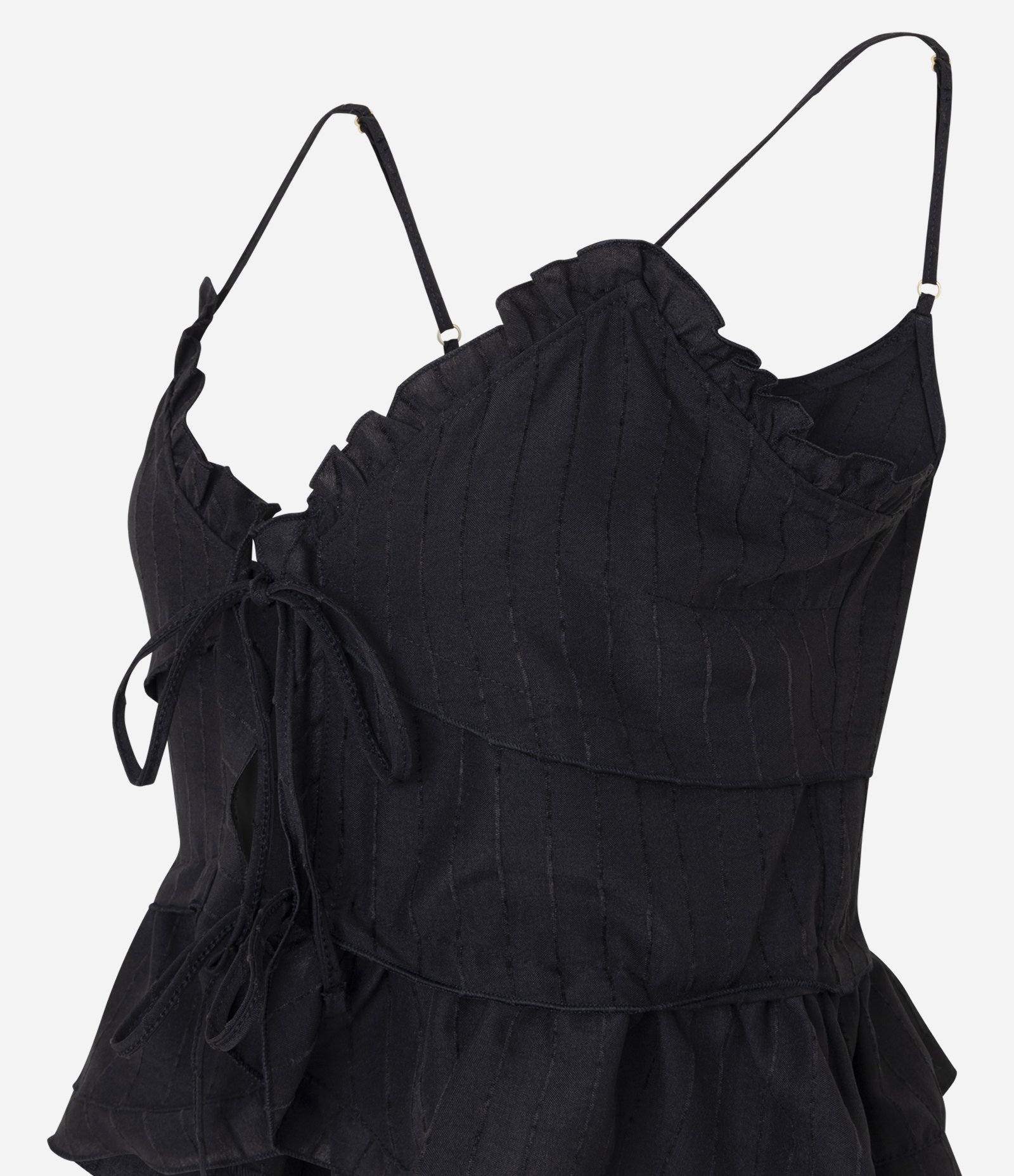 Blusa de Alcinha em Cotton com Amarração Frontal e Babados Preto 6