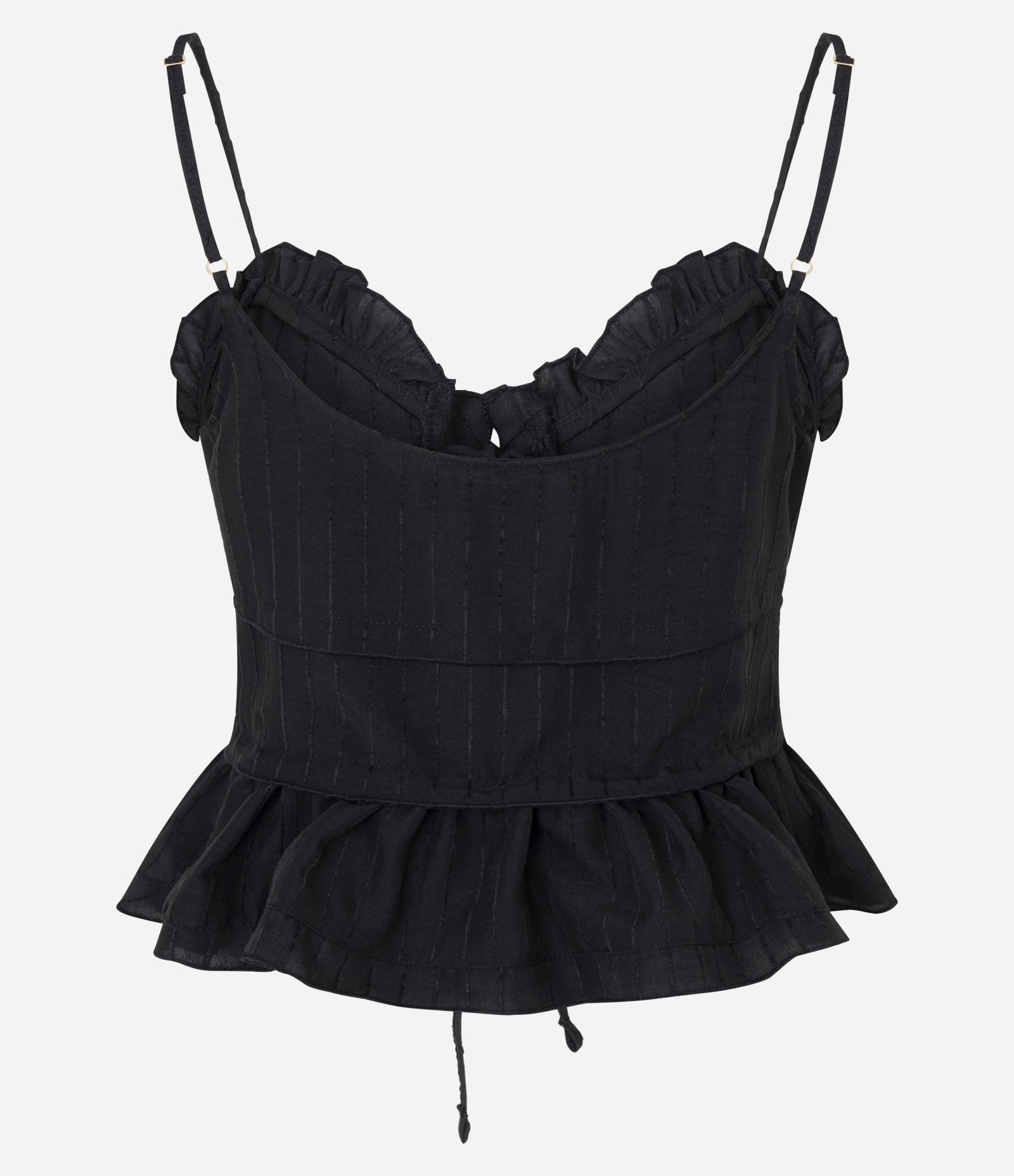 Blusa de Alcinha em Cotton com Amarração Frontal e Babados Preto 7