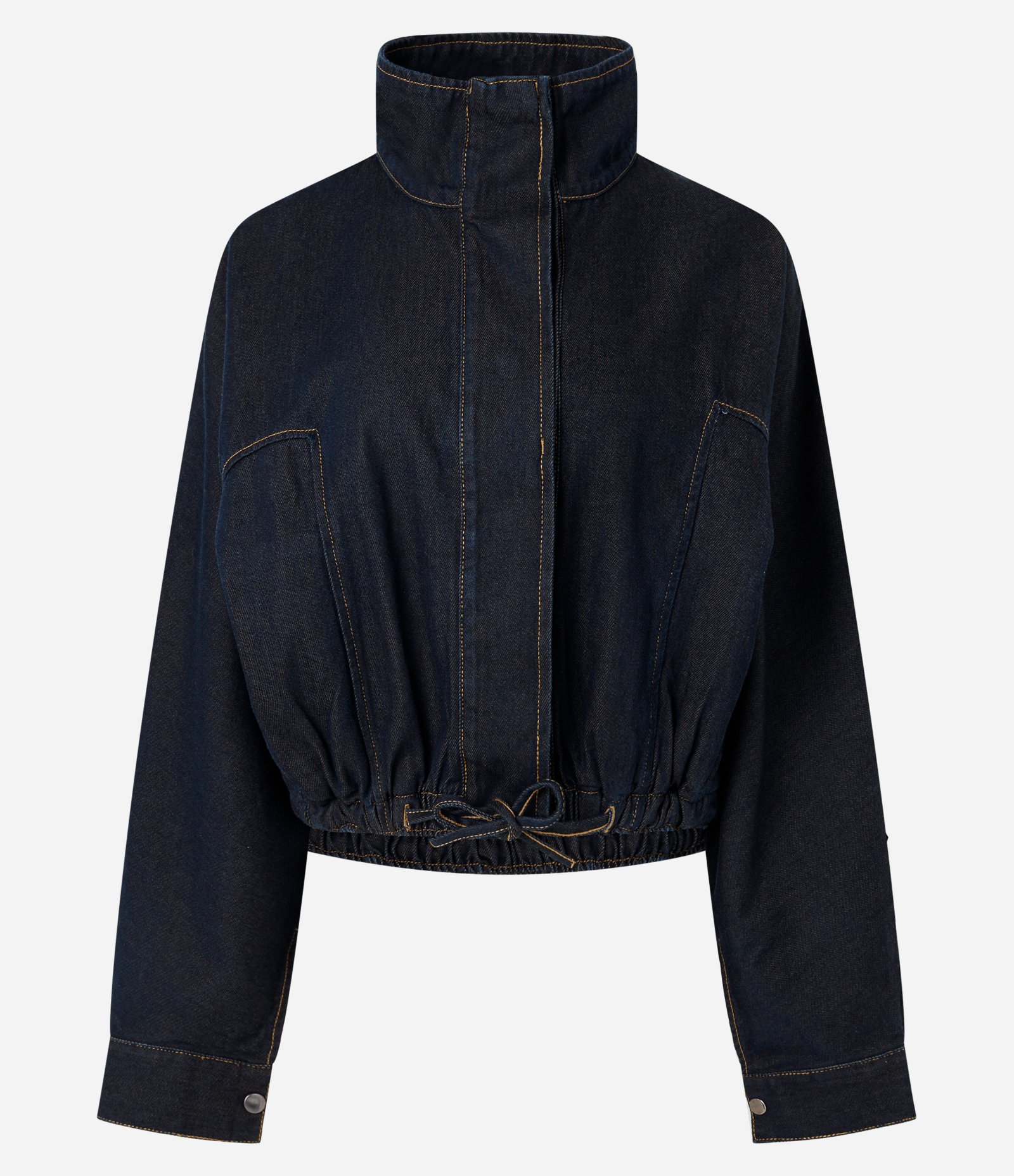 Jaqueta Bomber em Jeans com Elástico na Barra e Bolsos Azul Escuro 5