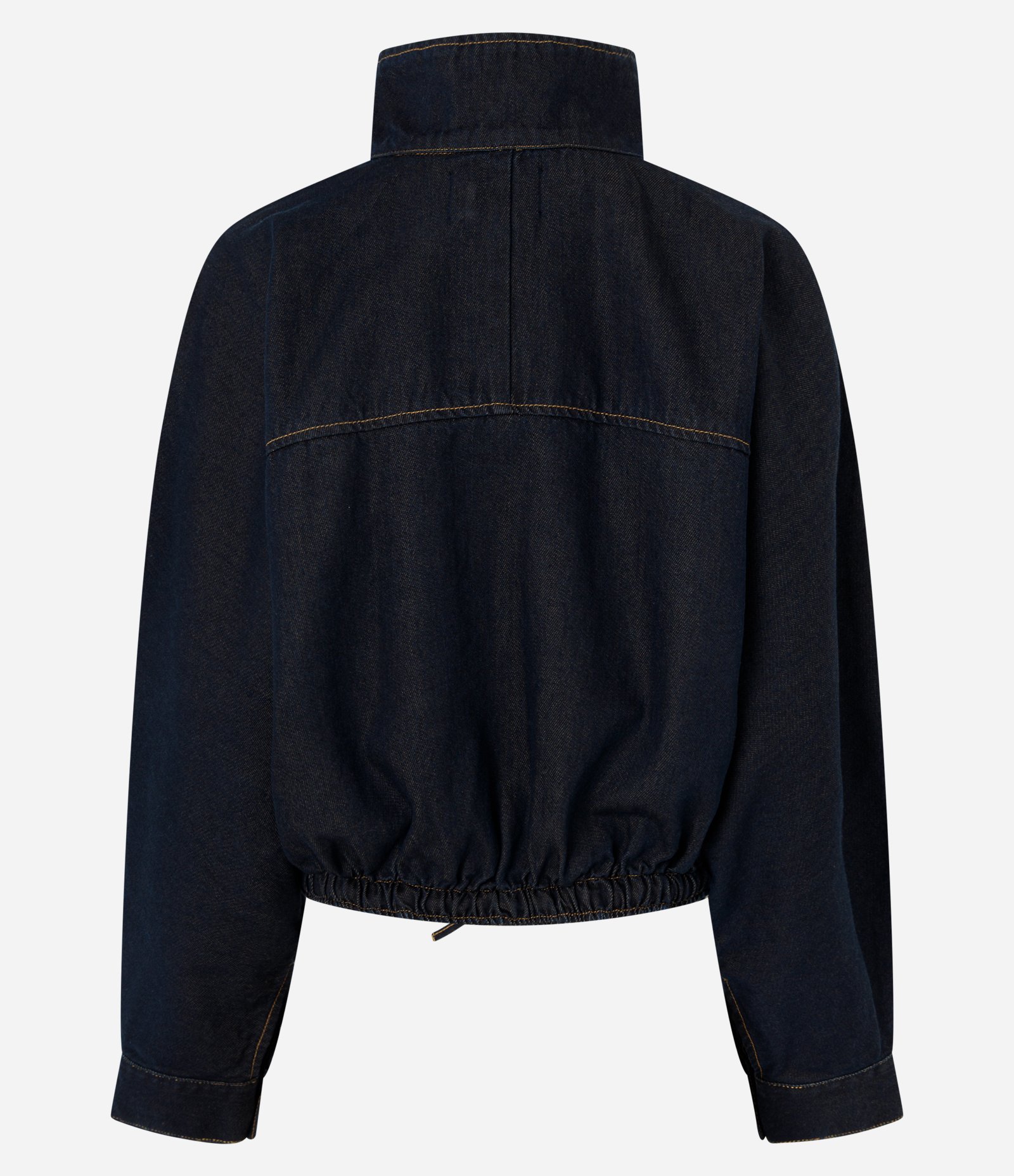 Jaqueta Bomber em Jeans com Elástico na Barra e Bolsos Azul Escuro 6