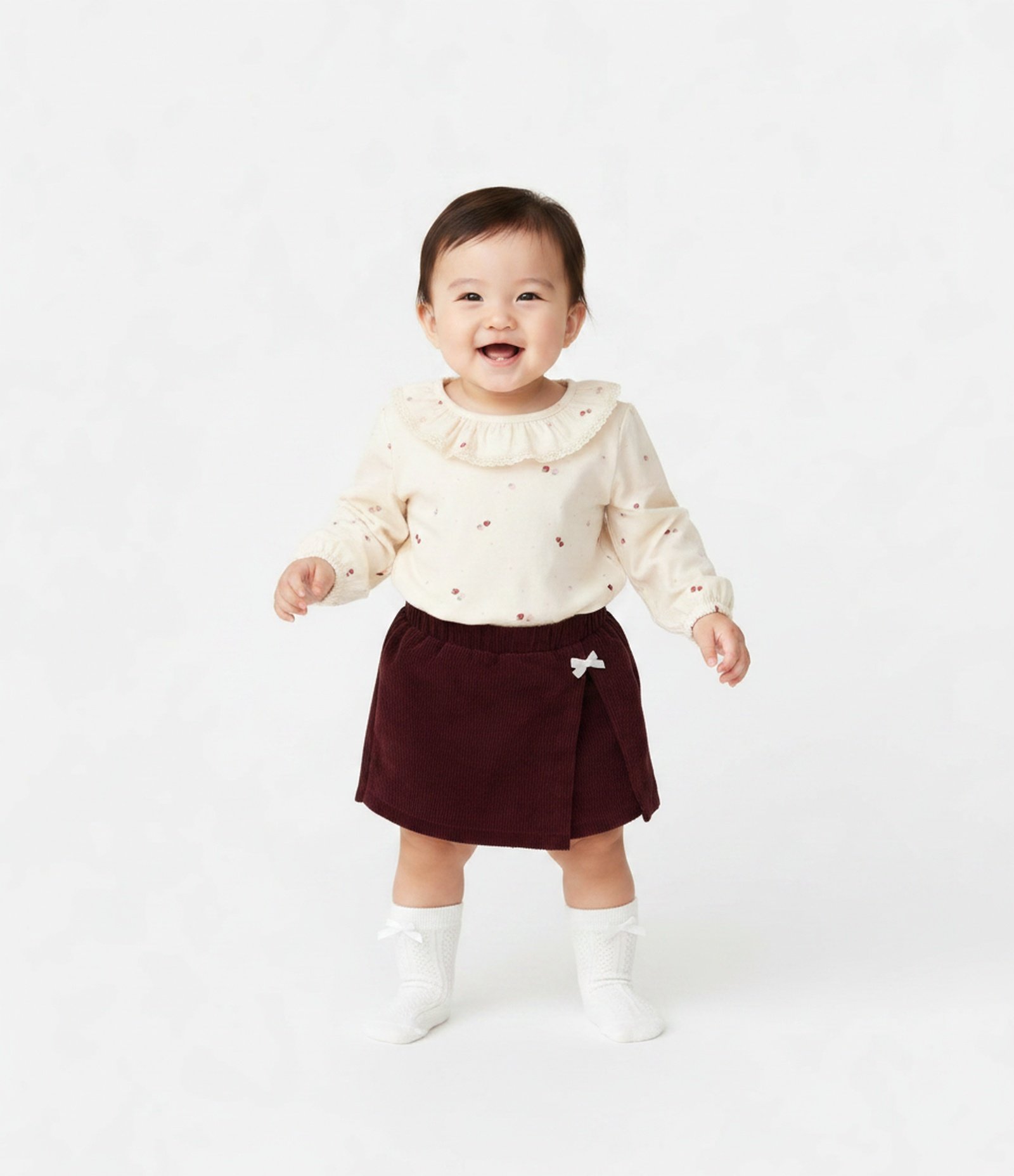 Conjunto Bebê em Veludo Cotelê de Blusa e Short Saia - Tam 0 a 18 Meses Bege 1