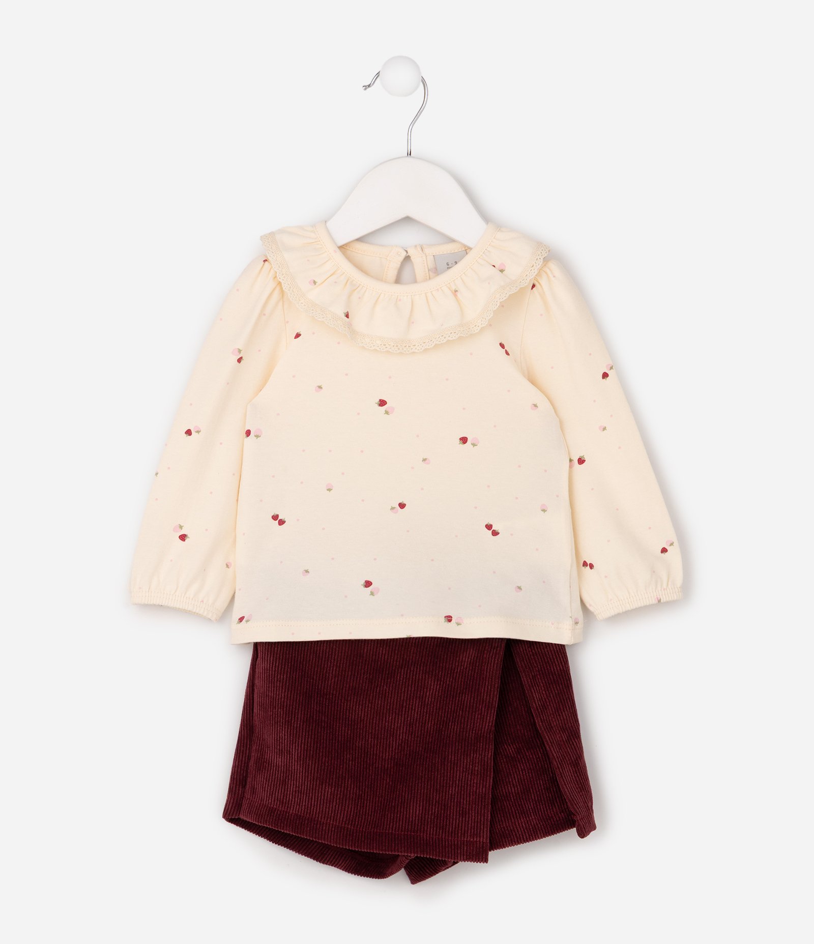 Conjunto Bebê em Veludo Cotelê de Blusa e Short Saia - Tam 0 a 18 Meses Bege 2