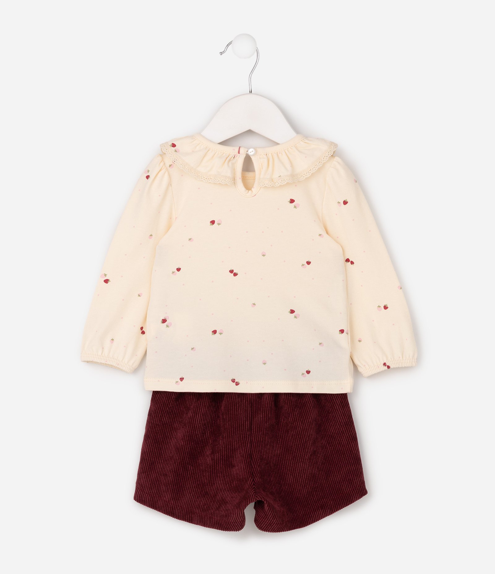 Conjunto Bebê em Veludo Cotelê de Blusa e Short Saia - Tam 0 a 18 Meses Bege 3