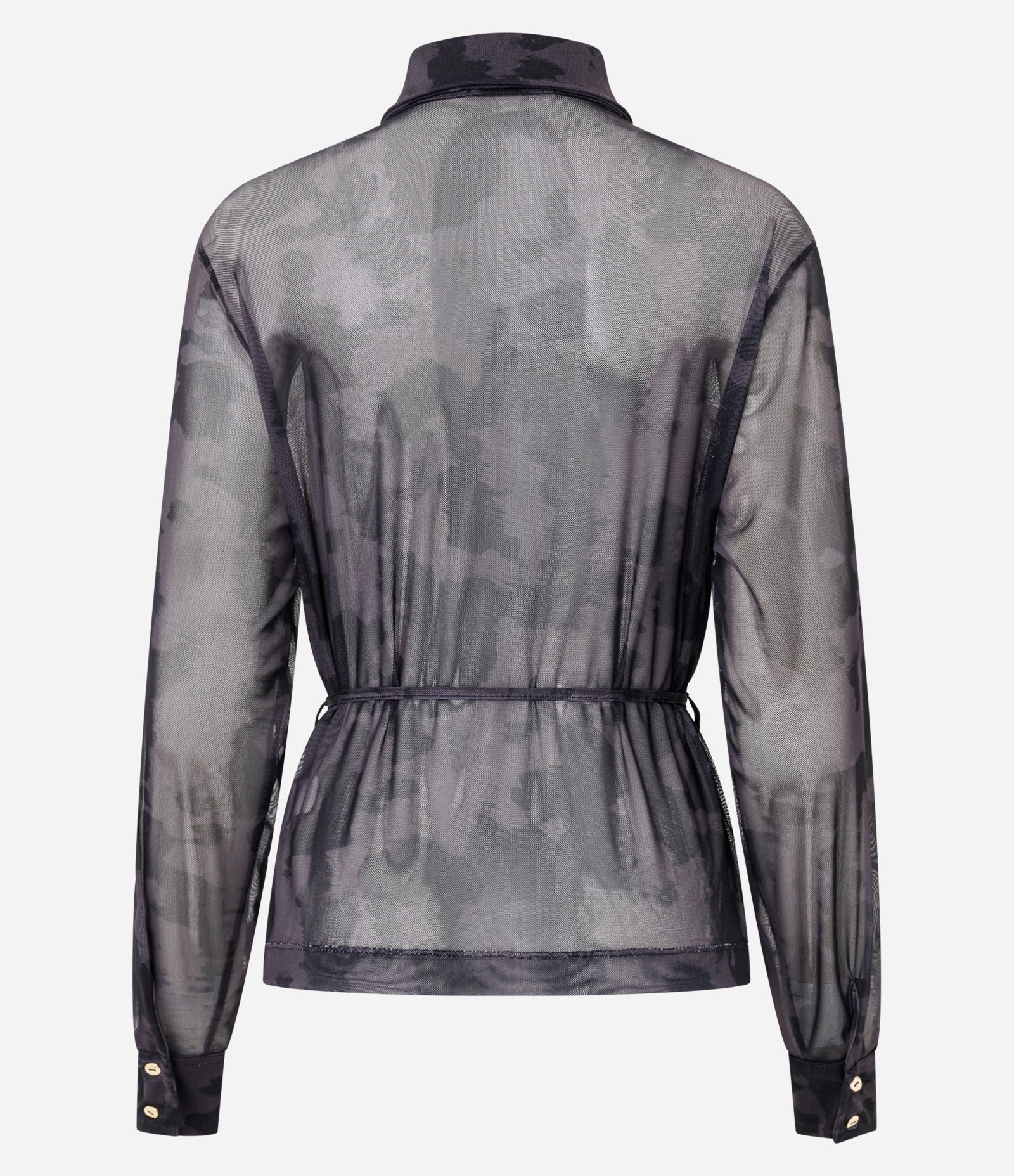 Blusa em Tule Estampado com Amarração na Cintura Preto 7