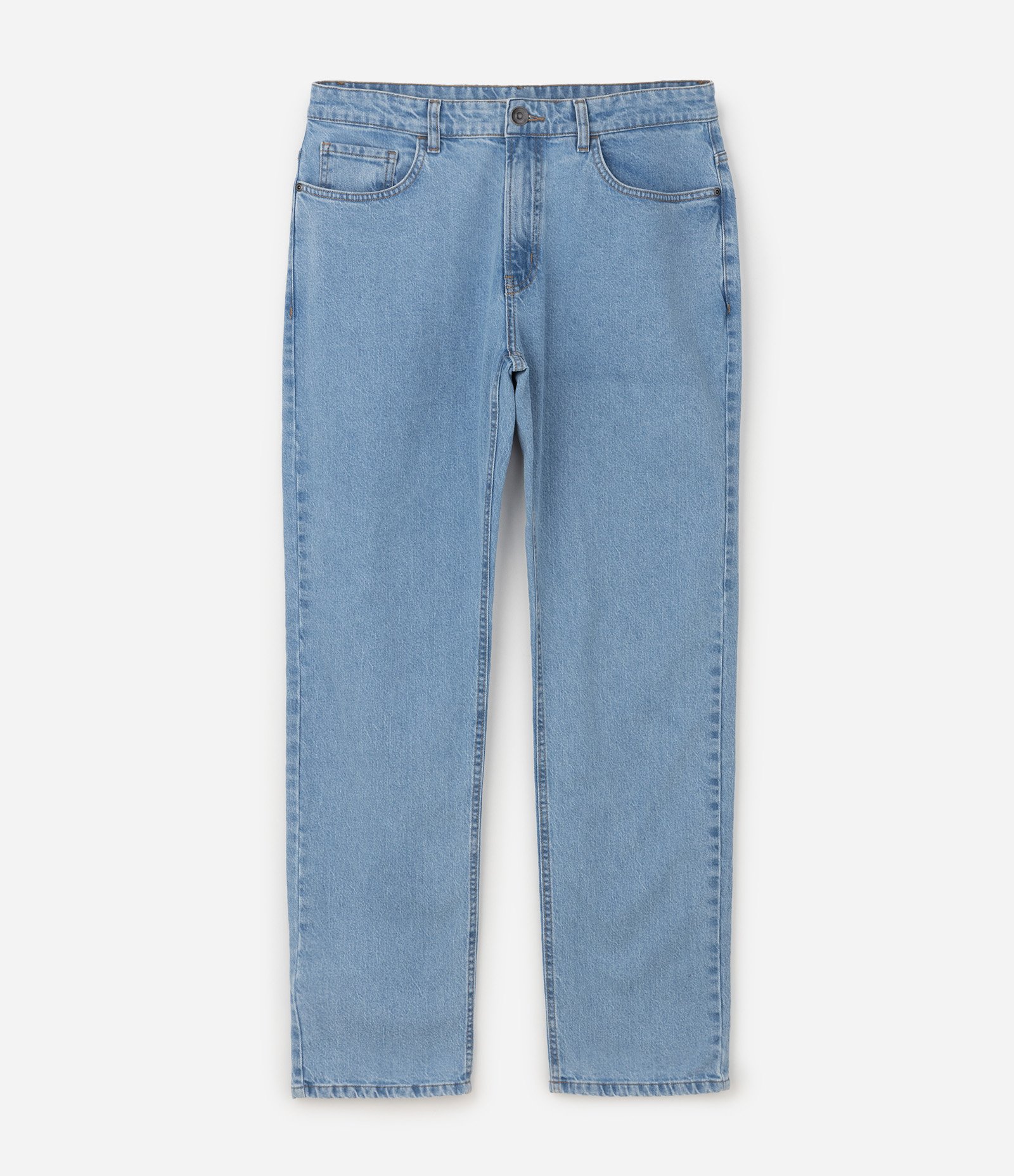 Calça Reta em Jeans com Bolsos Funcionais Azul Claro 3
