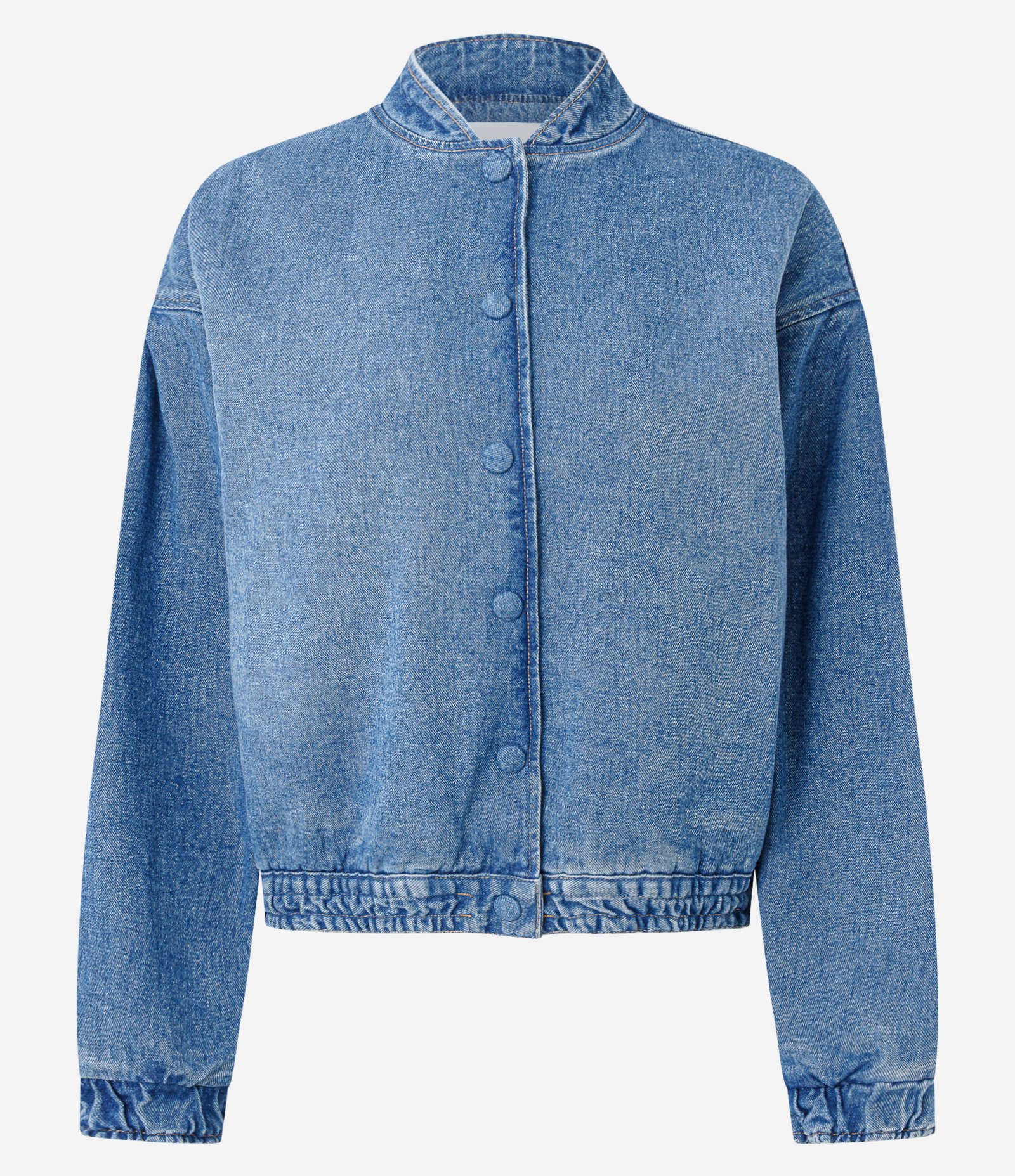 Jaqueta Bomber em Jeans com Punhos Ajustados e Botões Azul 5