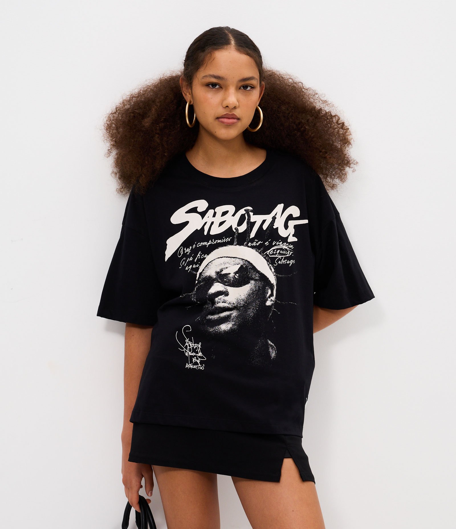 Camiseta em Algodão com Estampa Sabotage Rap é Compromisso Preto 1