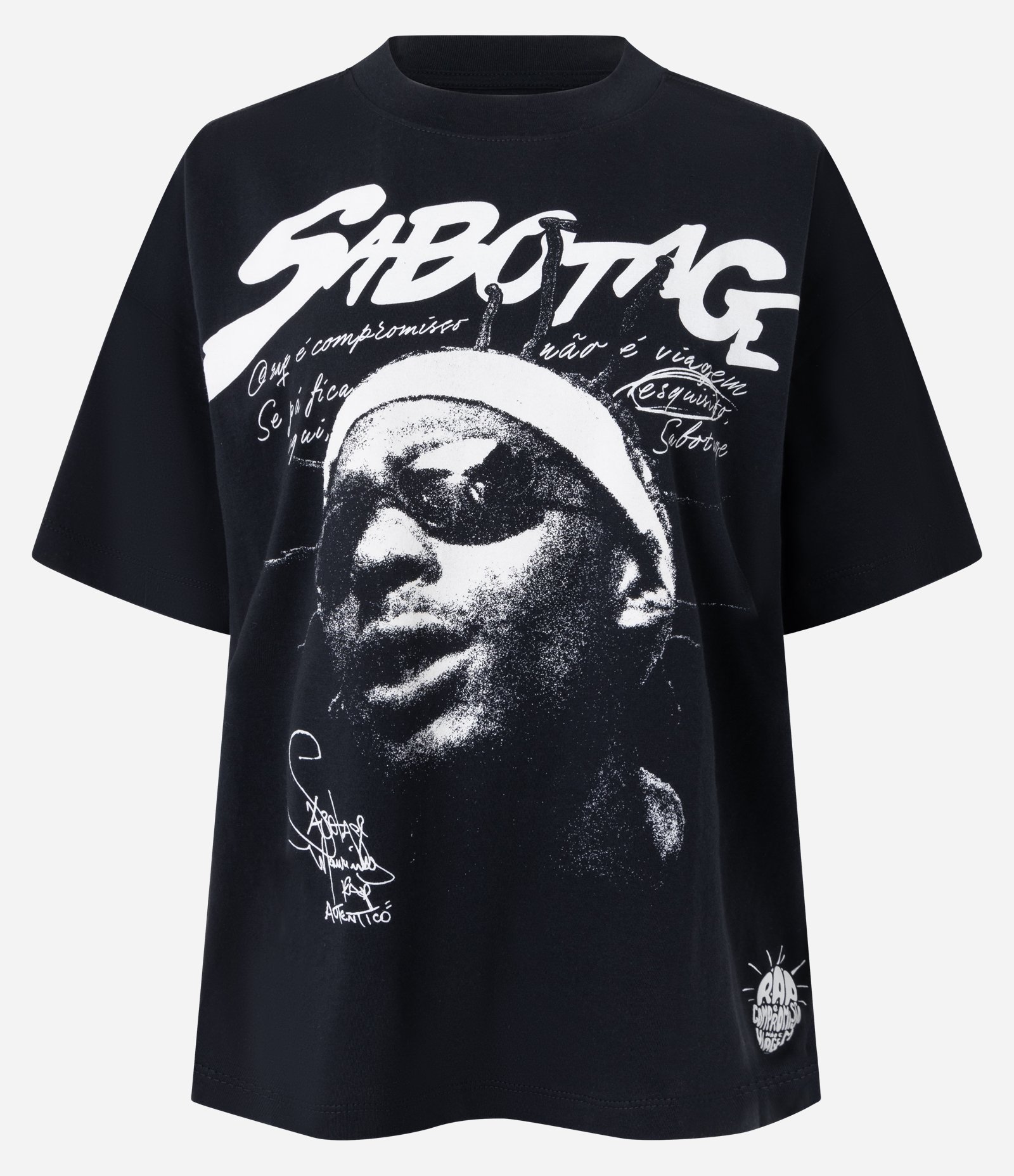 Camiseta em Algodão com Estampa Sabotage Rap é Compromisso Preto 5