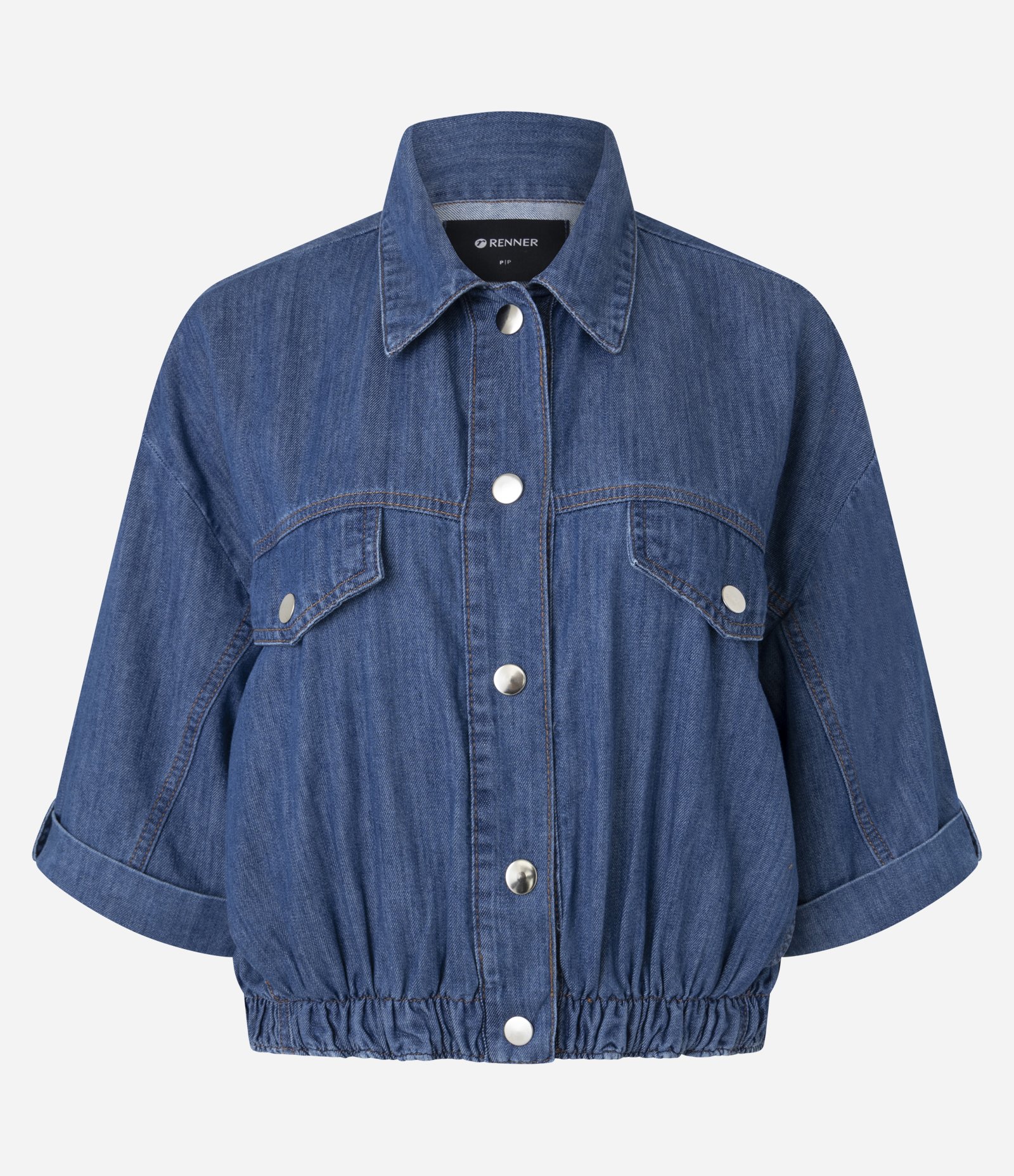 Camisa em Jeans com Barra Ajustada e Botões Diferenciados Azul 6