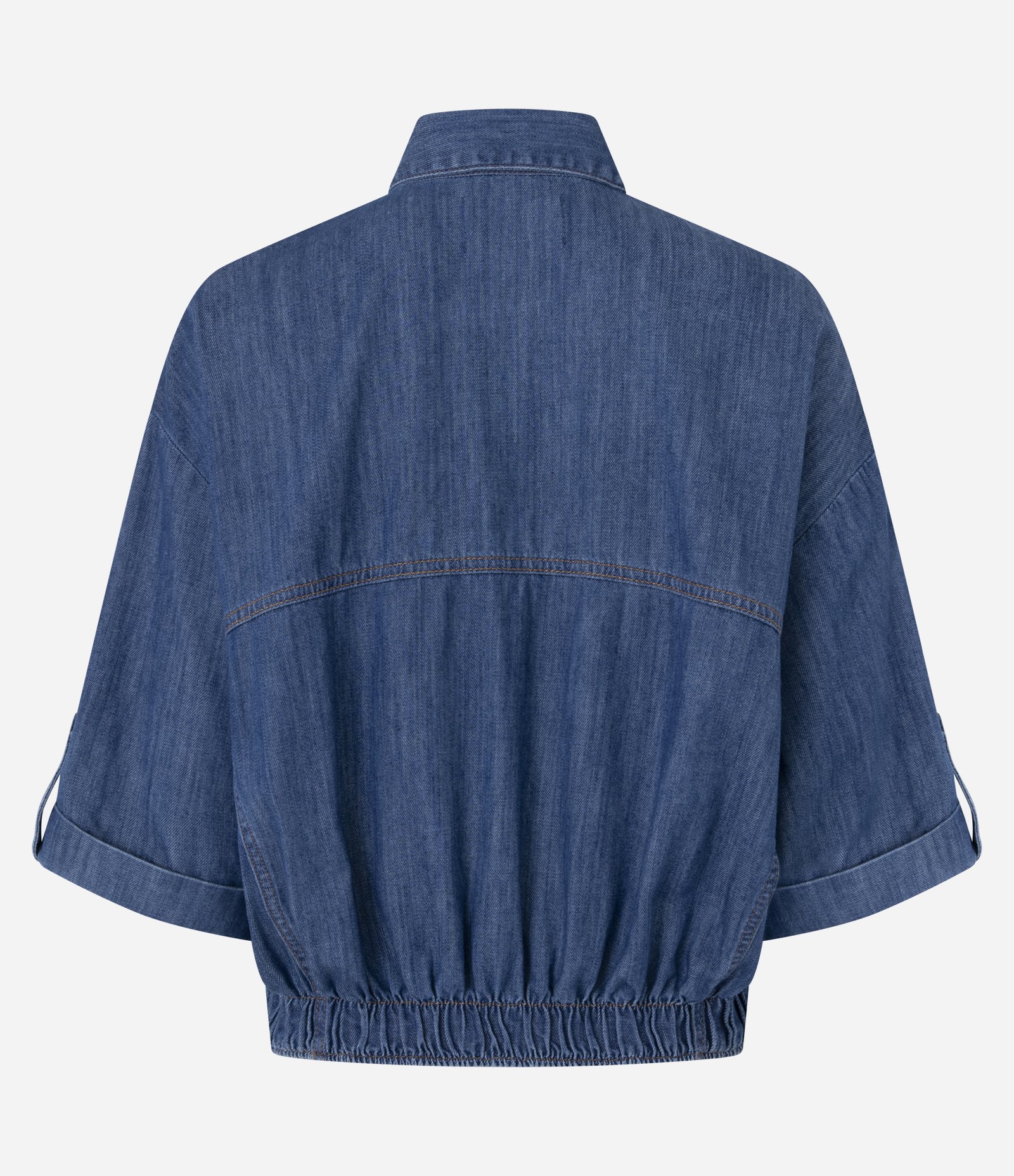 Camisa em Jeans com Barra Ajustada e Botões Diferenciados Azul 7