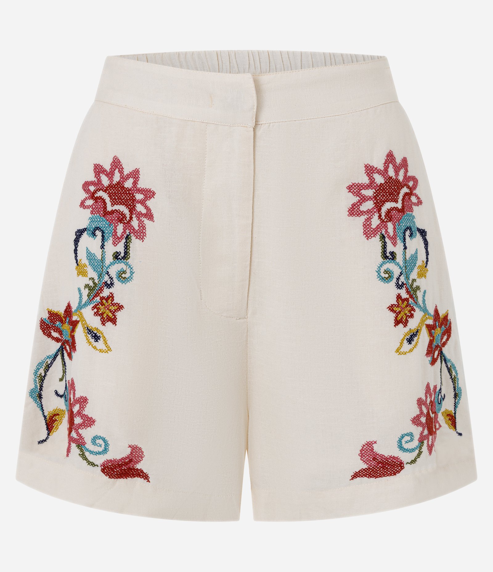 Short em Laise com Bordado Floral Branco 1