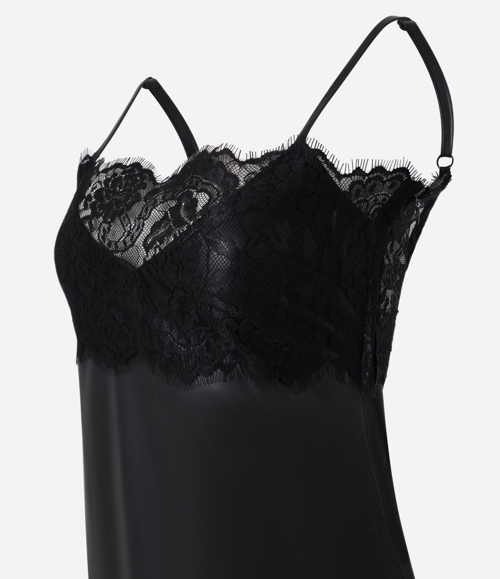 Vestido Midi de Alcinha em PU com Detalhe em Renda Preto 6