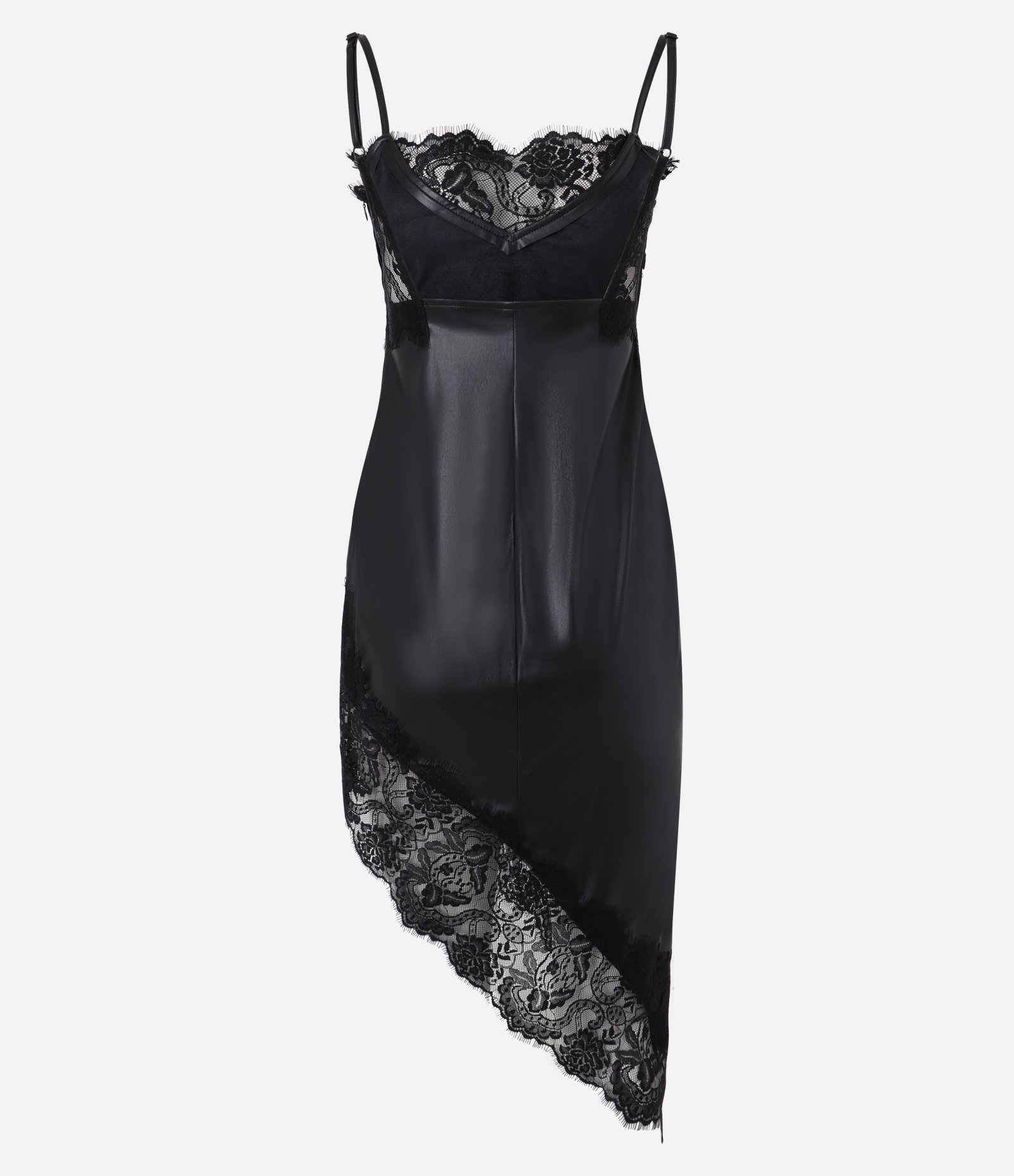 Vestido Midi de Alcinha em PU com Detalhe em Renda Preto 7