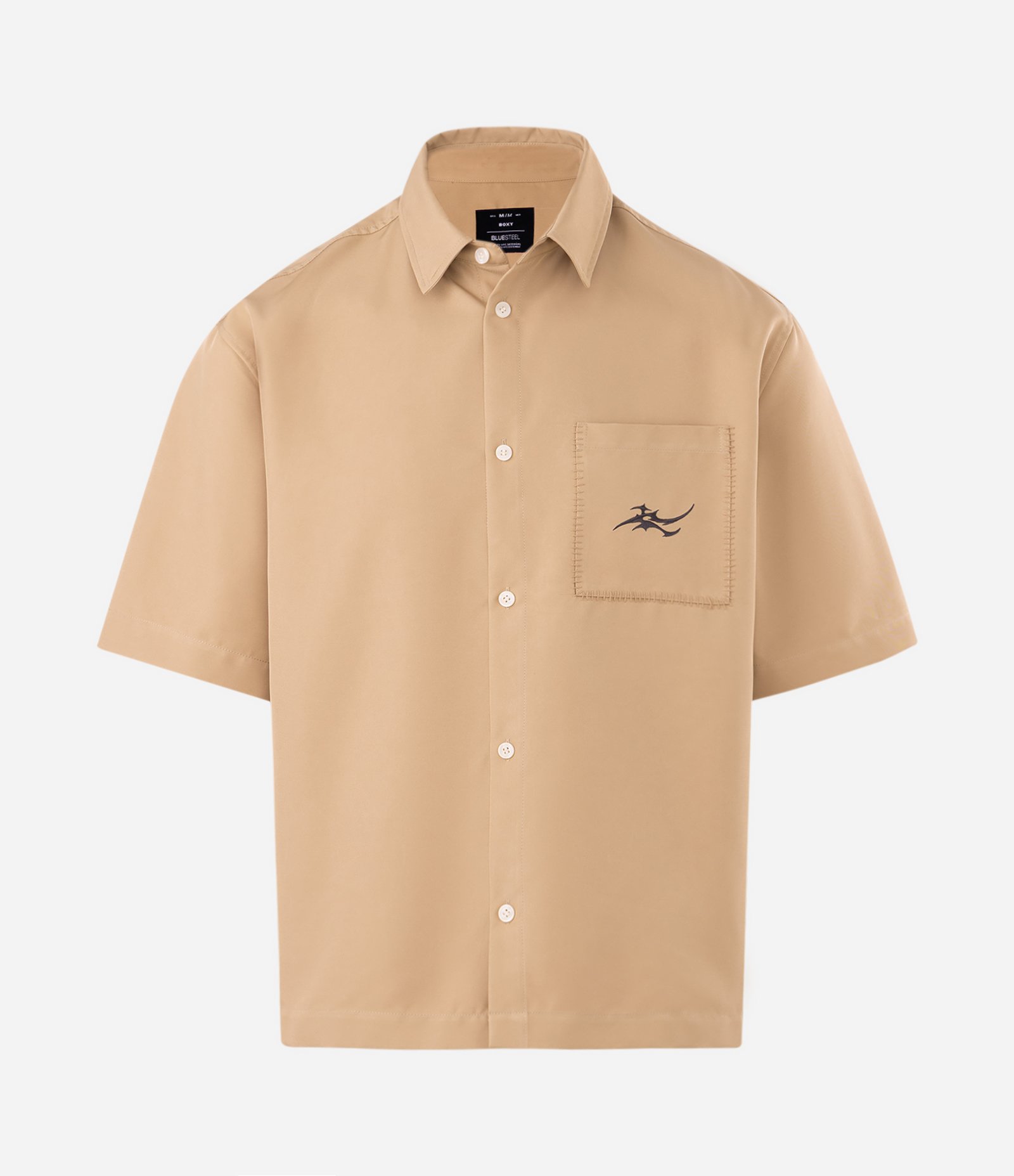 Camisa Boxy com Bordado no Bolso Bege 5