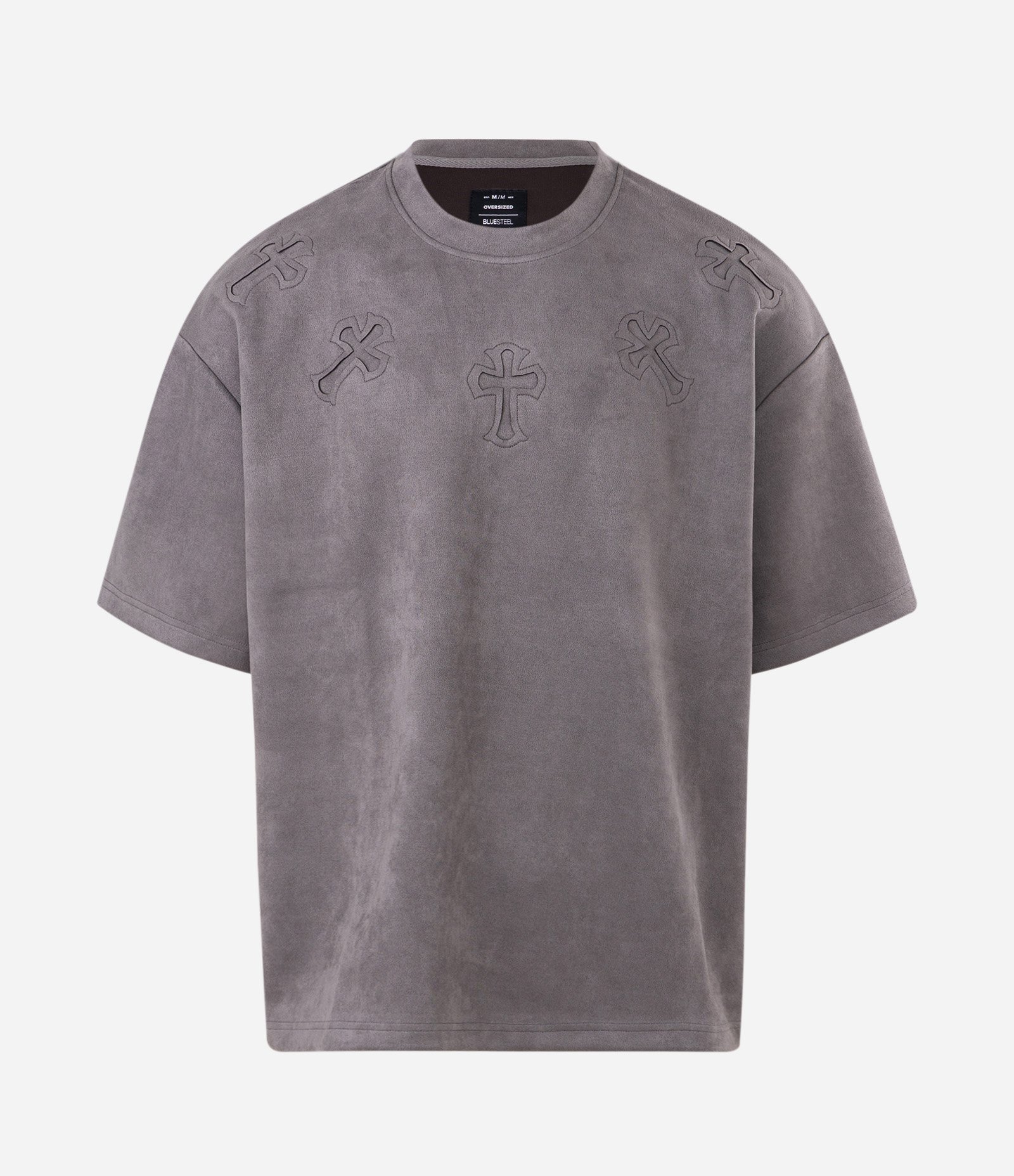 Camiseta Oversized em Suede com Aplicações em Relevo Cinza 5