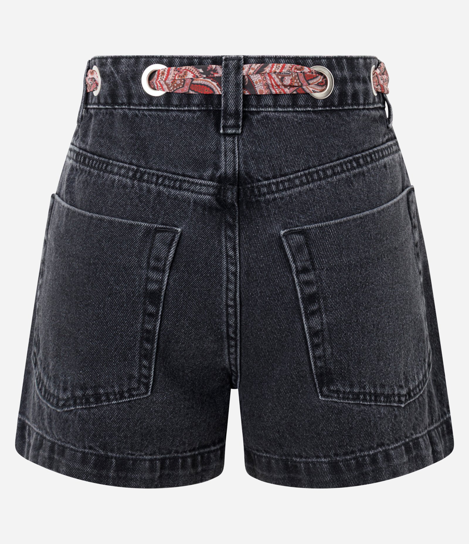 Short Mom Jeans com Cintura Alta e Cinto Lenço Paisley Preto 2