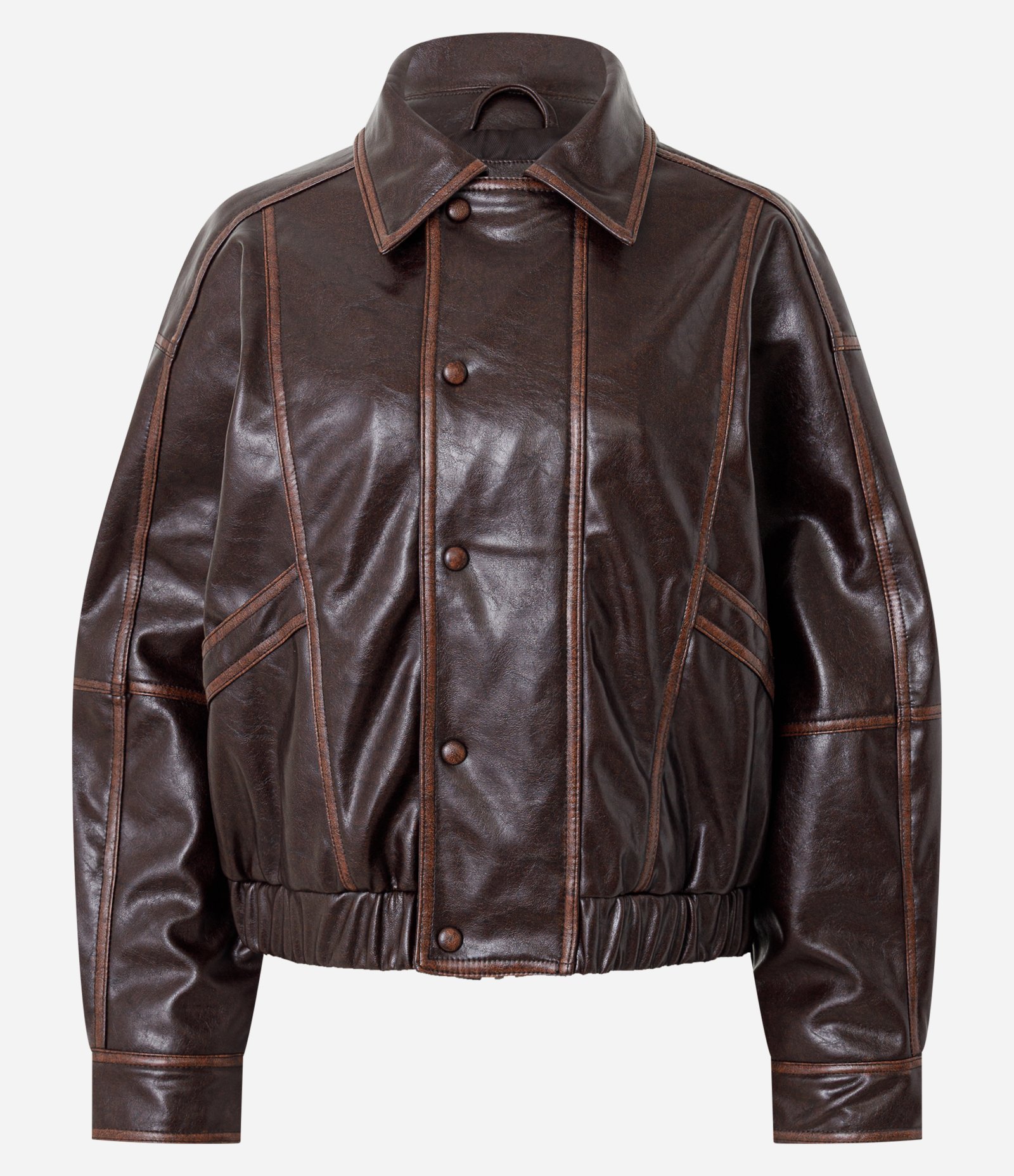 Jaqueta Bomber em PU com Elástico na Barra e Botões Forrados Deep Mahogany 5
