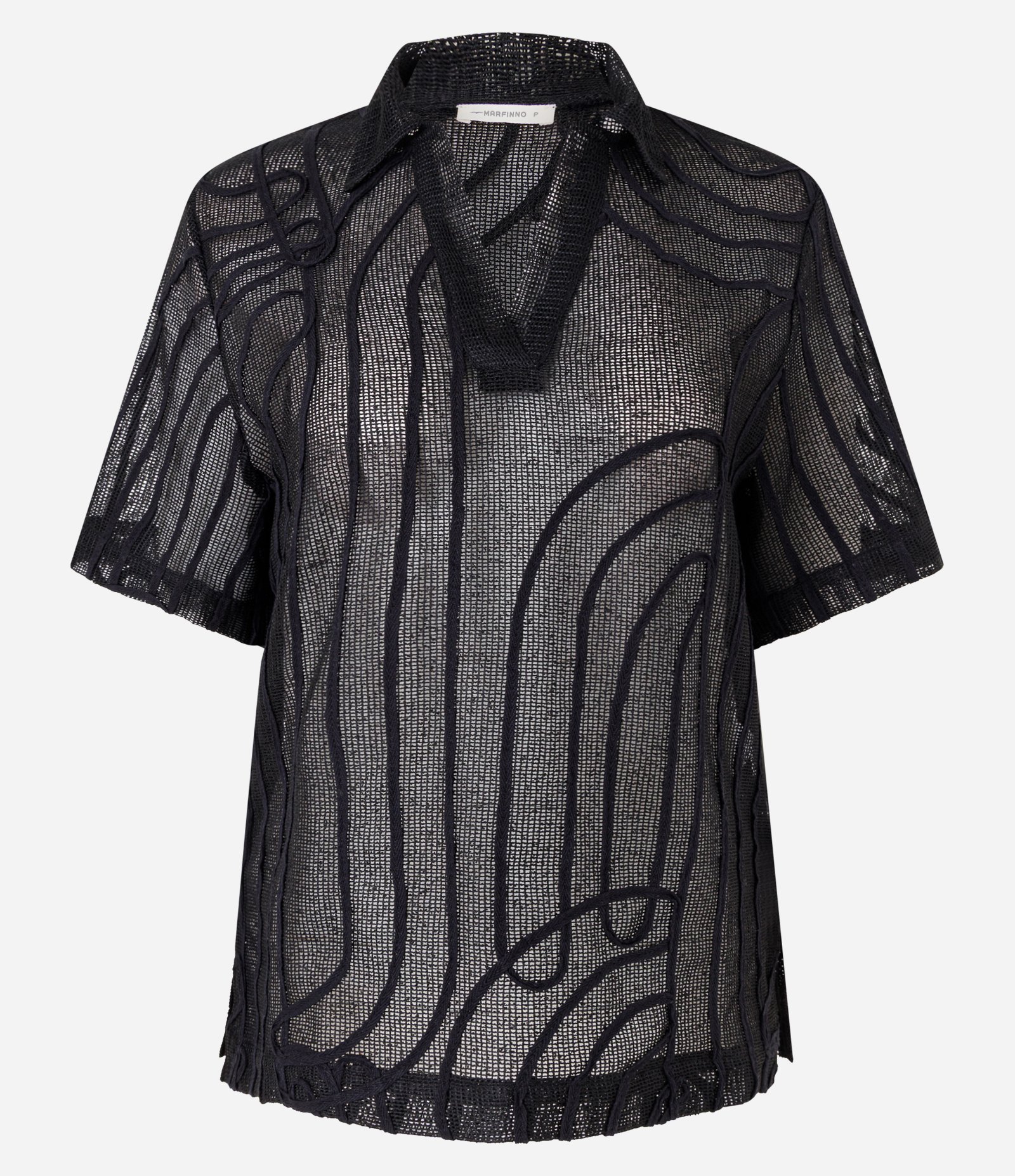 Blusa Polo com Transparência e Bordado Abstrato Preto 5