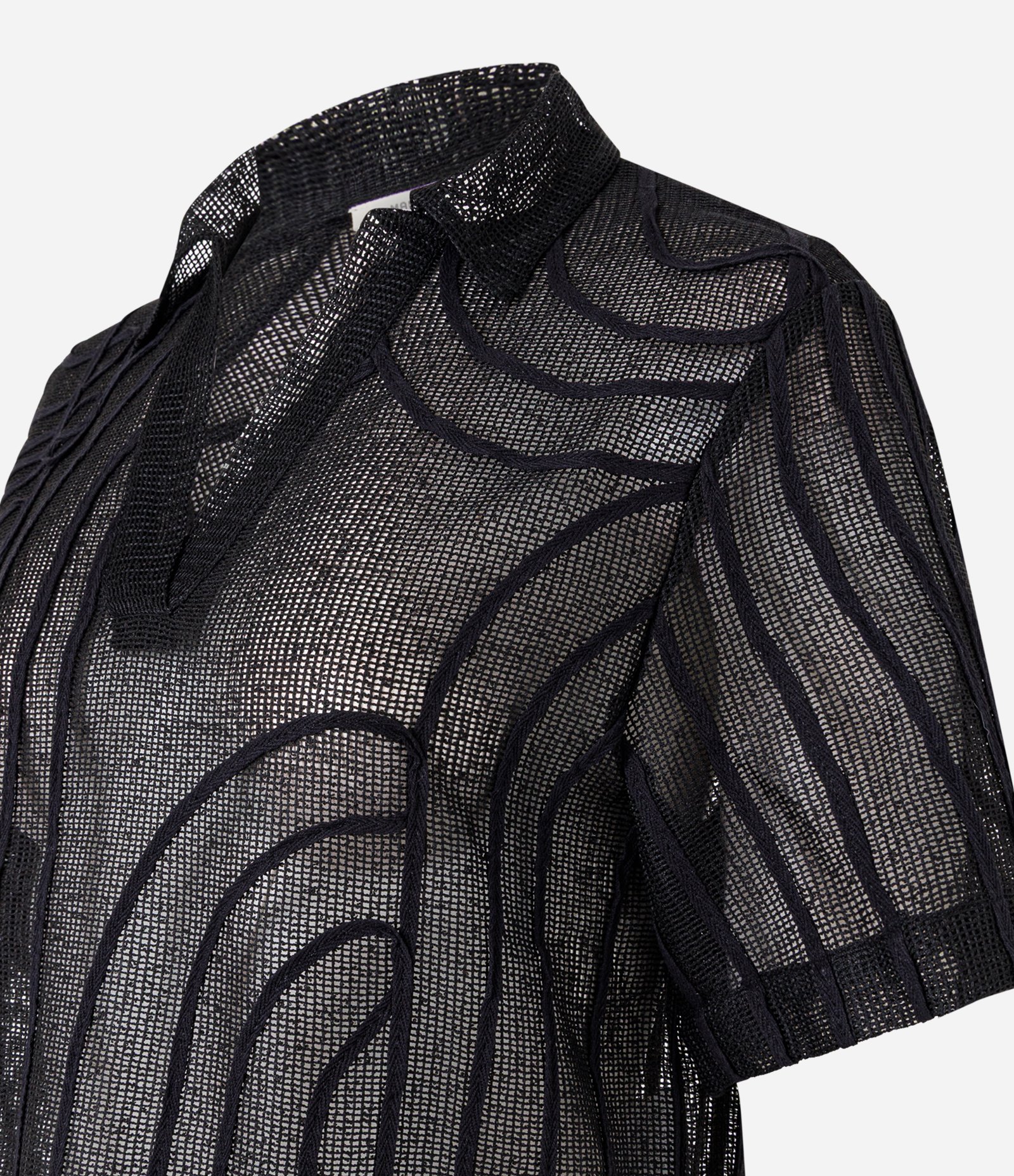 Blusa Polo com Transparência e Bordado Abstrato Preto 6
