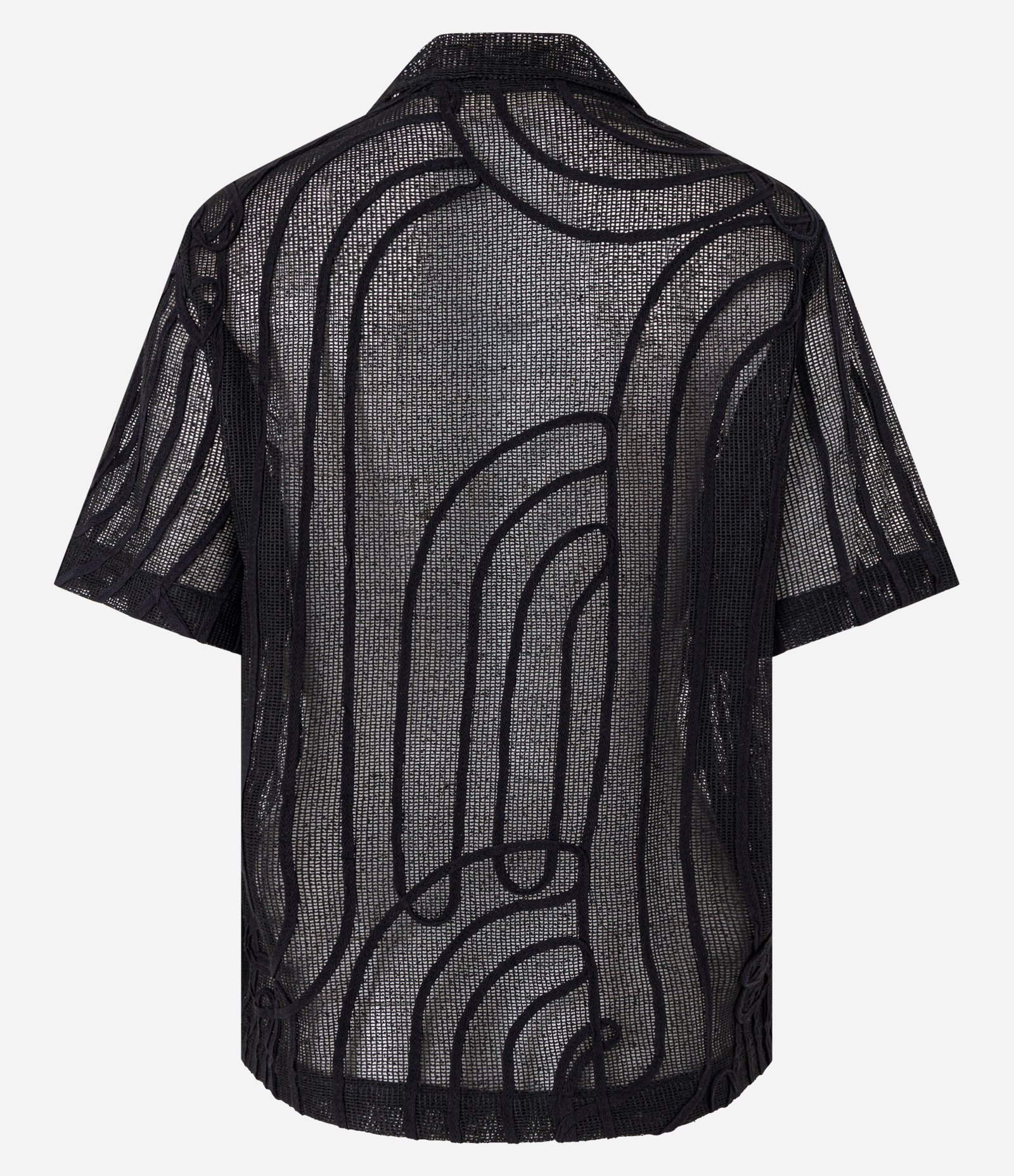 Blusa Polo com Transparência e Bordado Abstrato Preto 7