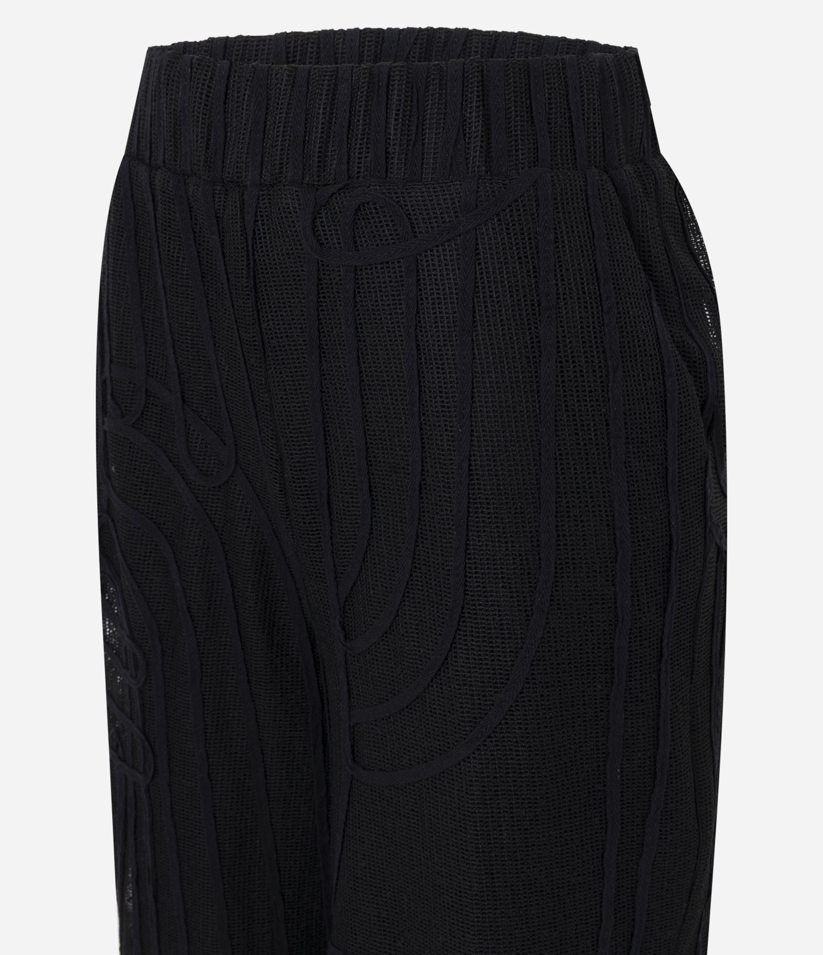 Calça Wide em Tricô com Transparência e Bordado Abstrato Preto 7