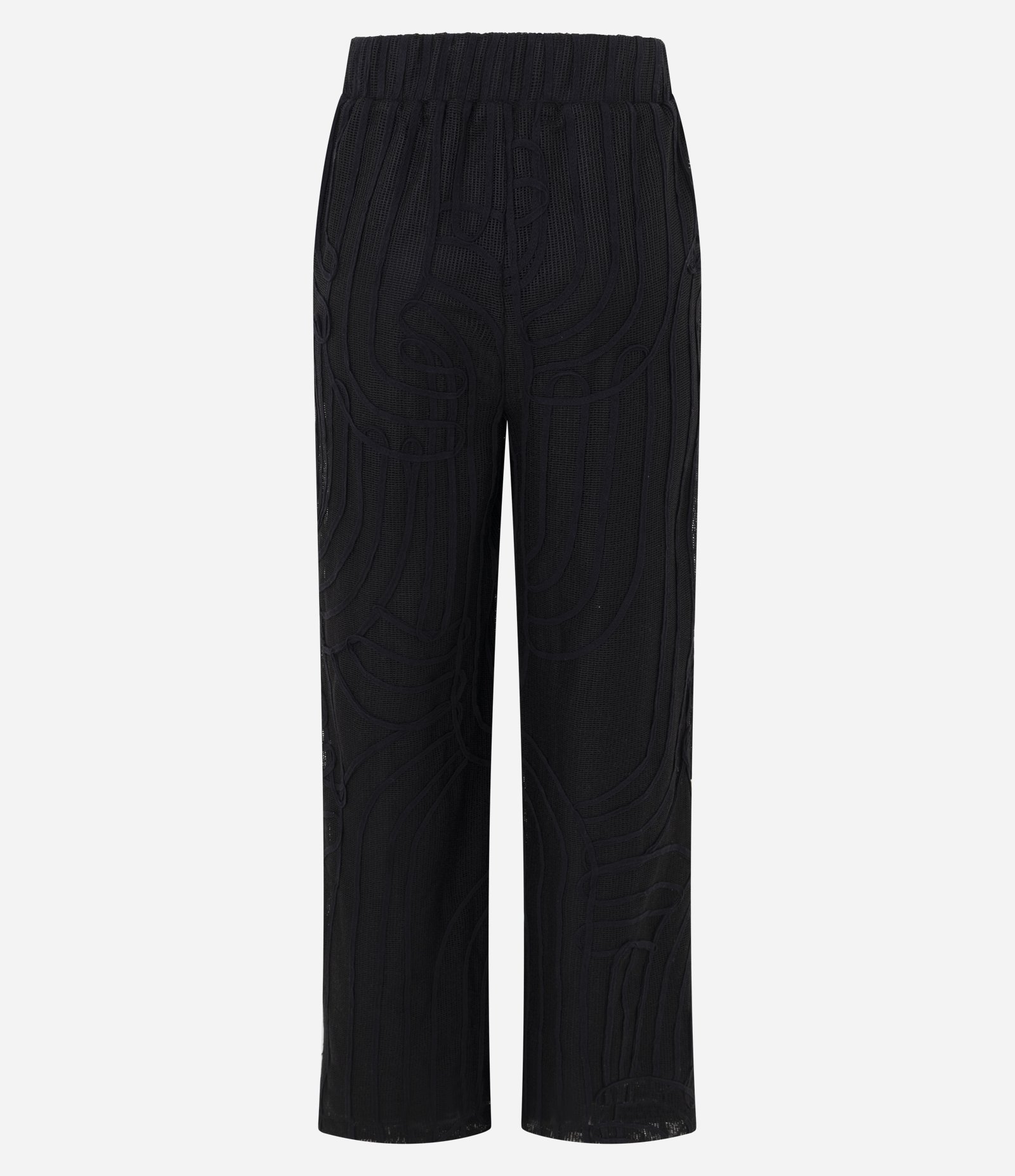 Calça Wide em Tricô com Transparência e Bordado Abstrato Preto 8