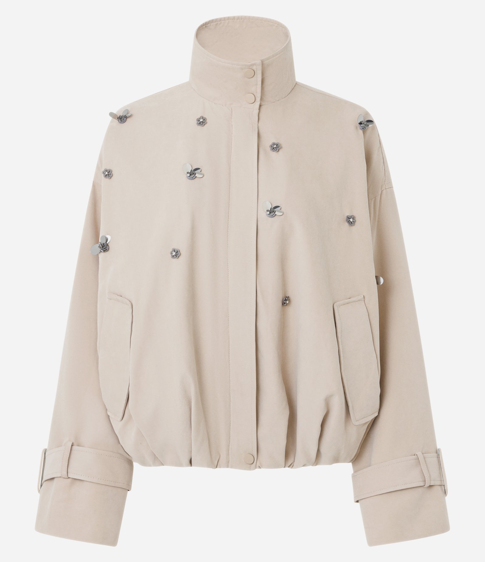 Jaqueta Oversized com Flores em Paetês Bege 3