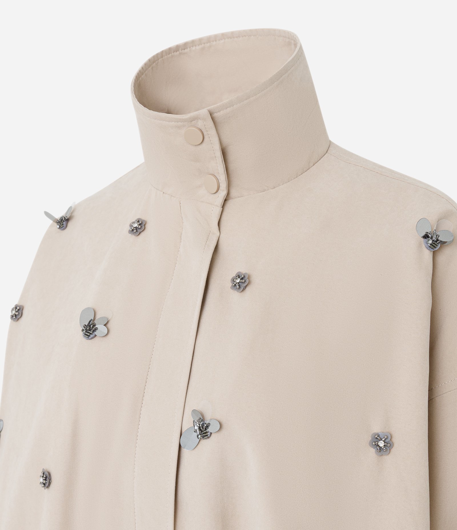 Jaqueta Oversized com Flores em Paetês Bege 4