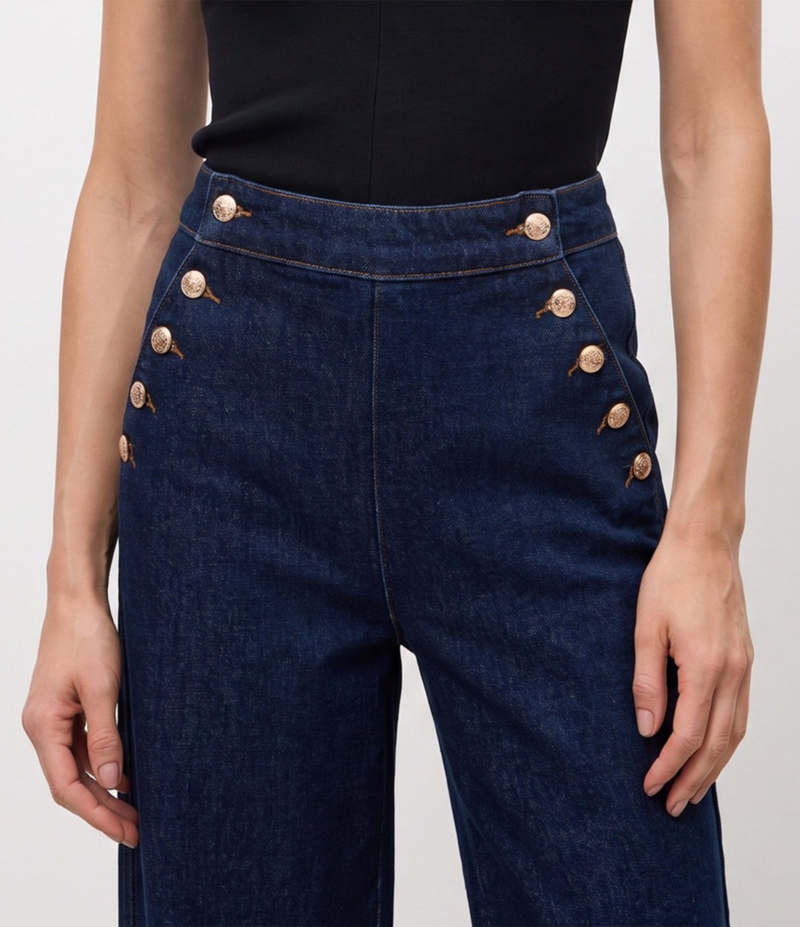 Calça Wide em Jeans com Botões Frontais Escuro 3