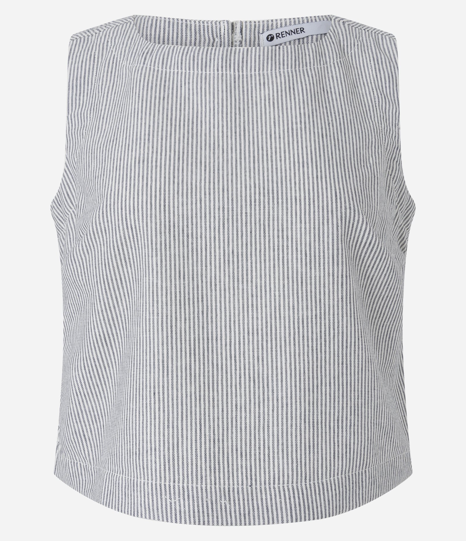 Blusa Cropped em Jeans Maquinetado com Estampa Listrada Branco 1