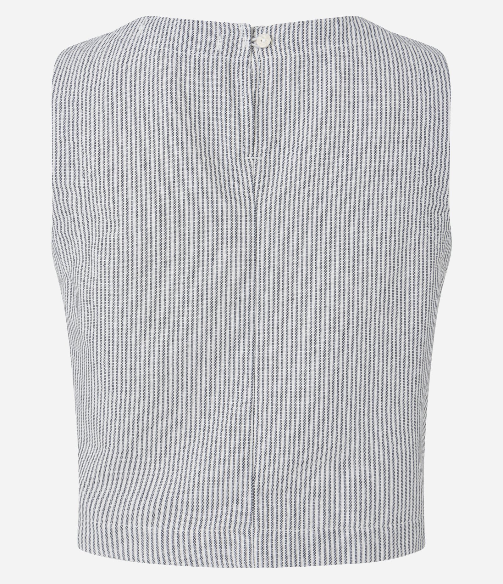 Blusa Cropped em Jeans Maquinetado com Estampa Listrada Branco 3