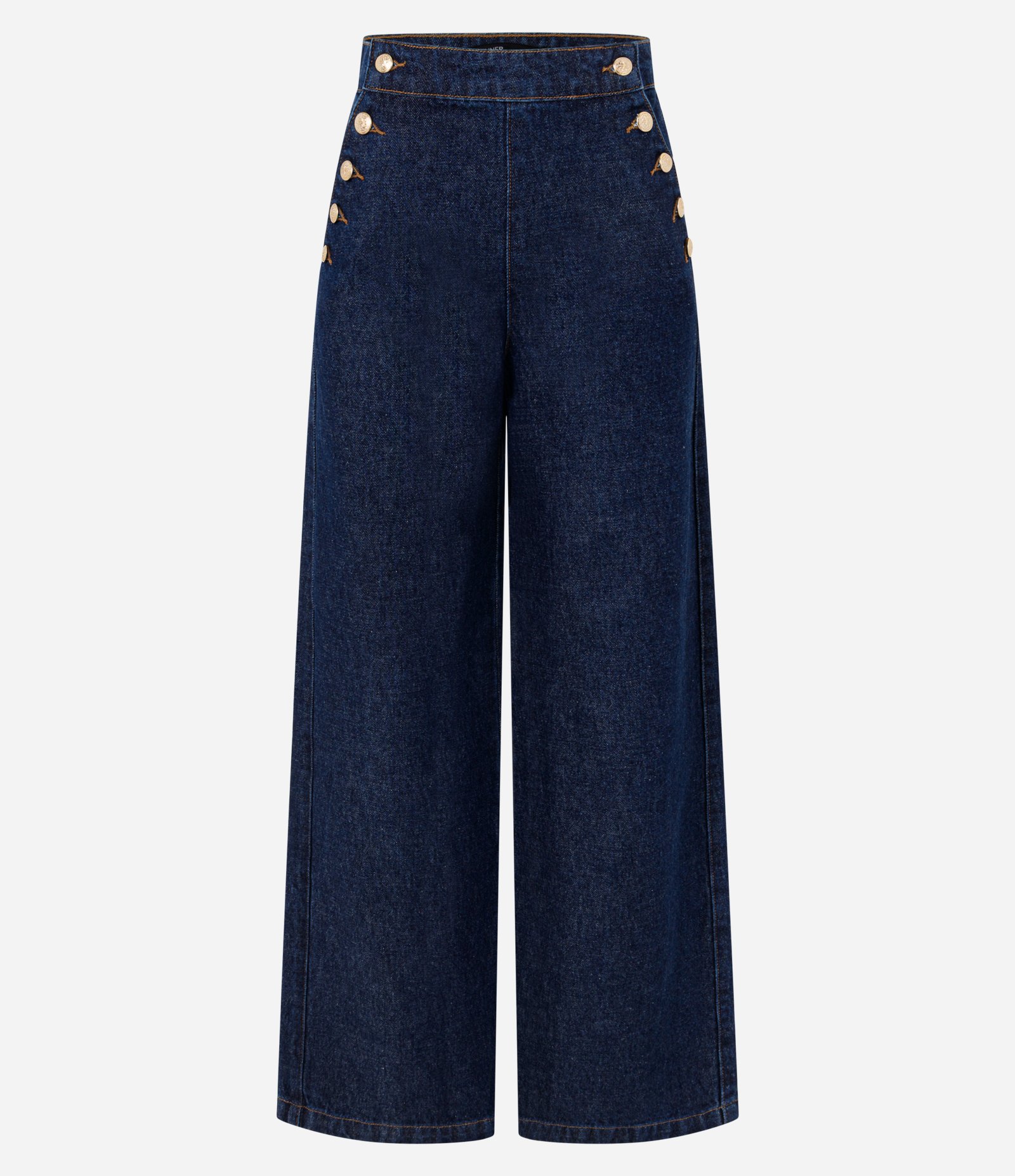 Calça Wide em Jeans com Botões Frontais Escuro 5