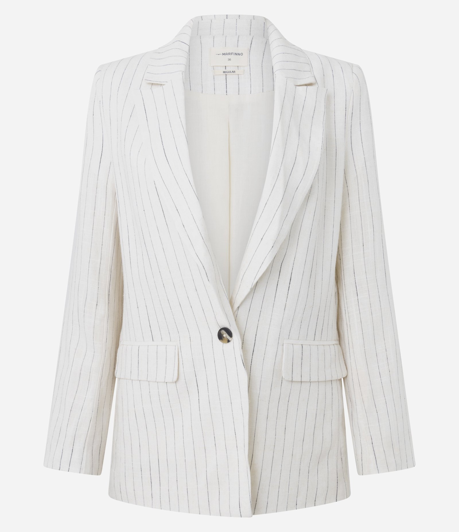 Blazer em Viscolinho Listrado com Fechamento de Botão Off White 5