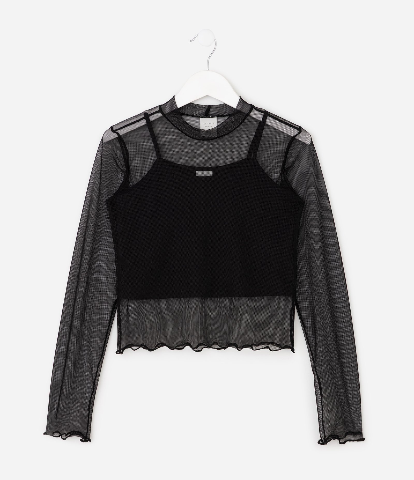Blusa Infantil Manga Longa em Tule com Regata Interna – Tam 7 a 16 Anos Preto 1