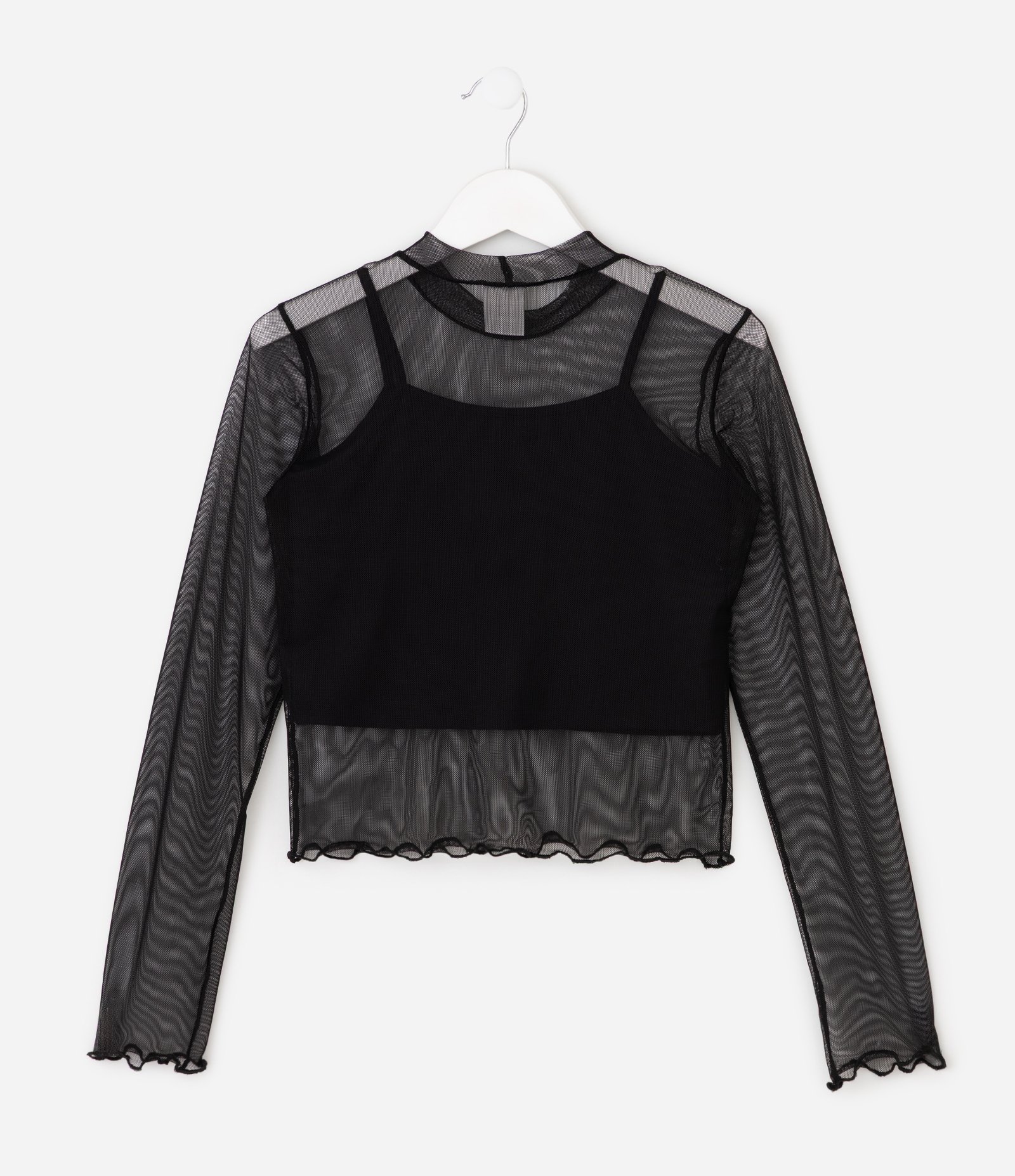 Blusa Infantil Manga Longa em Tule com Regata Interna – Tam 7 a 16 Anos Preto 2