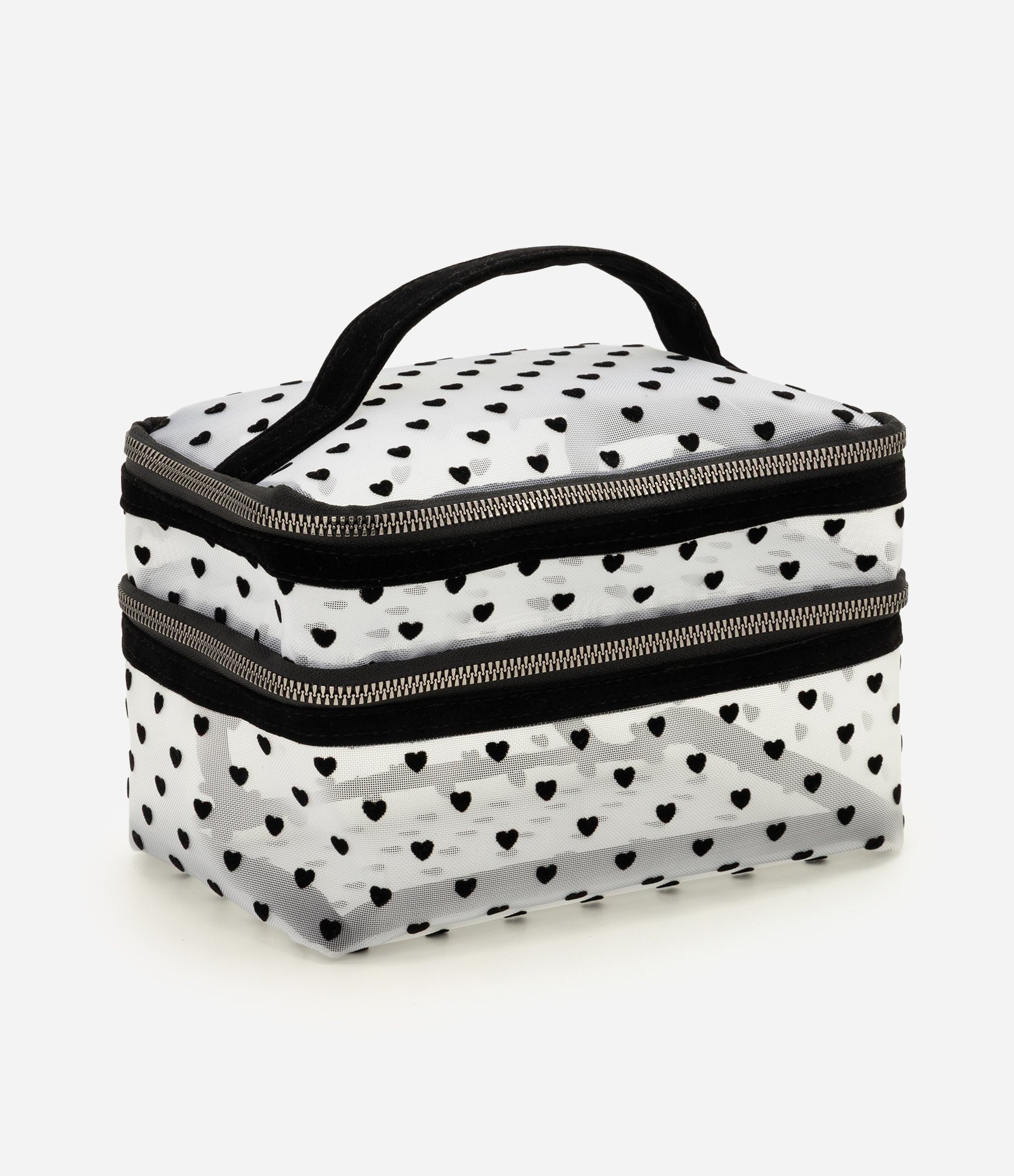 Necessaire com Estampa de Coração e Alça de Mão Preto 1