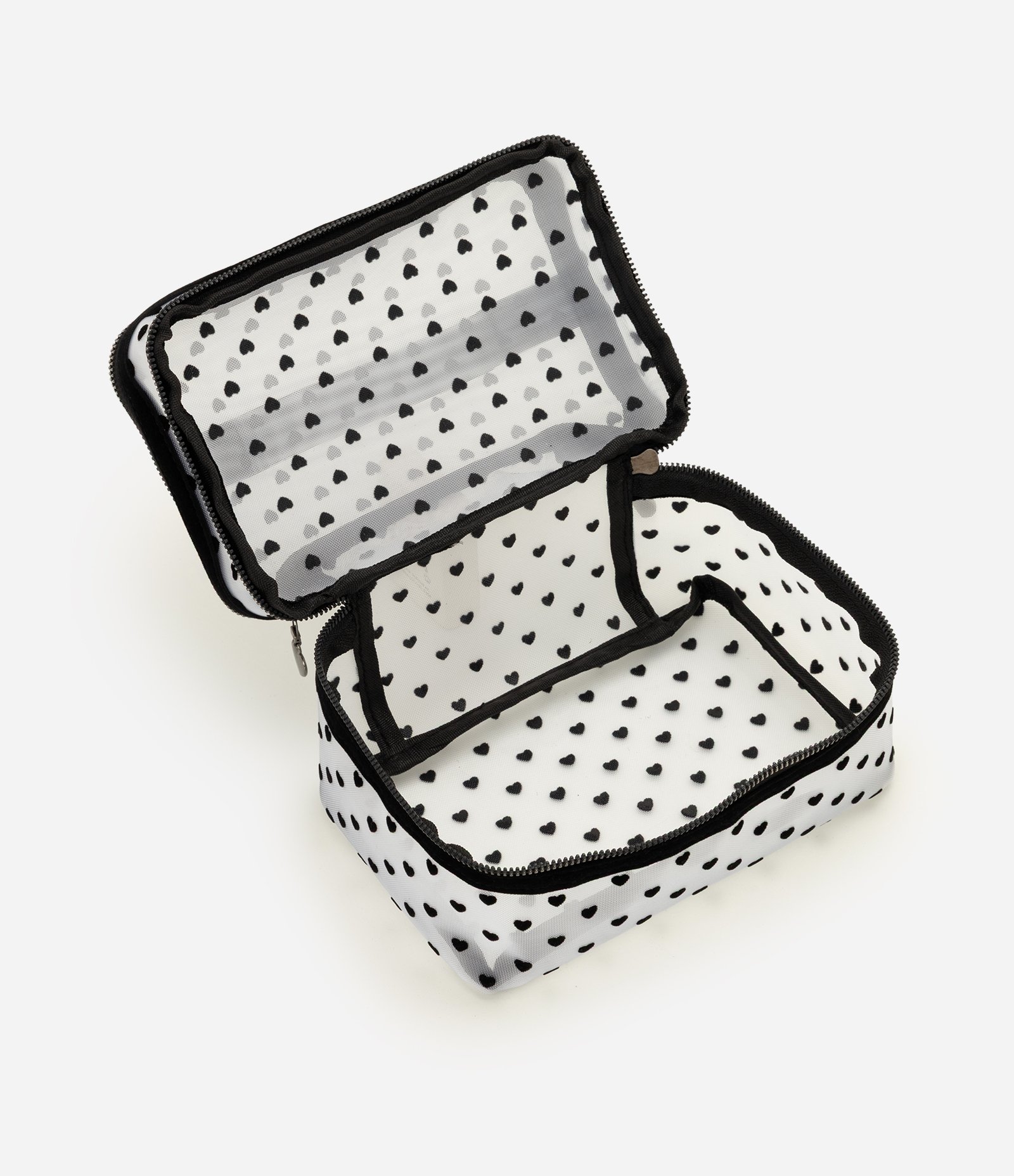 Necessaire com Estampa de Coração e Alça de Mão Preto 3
