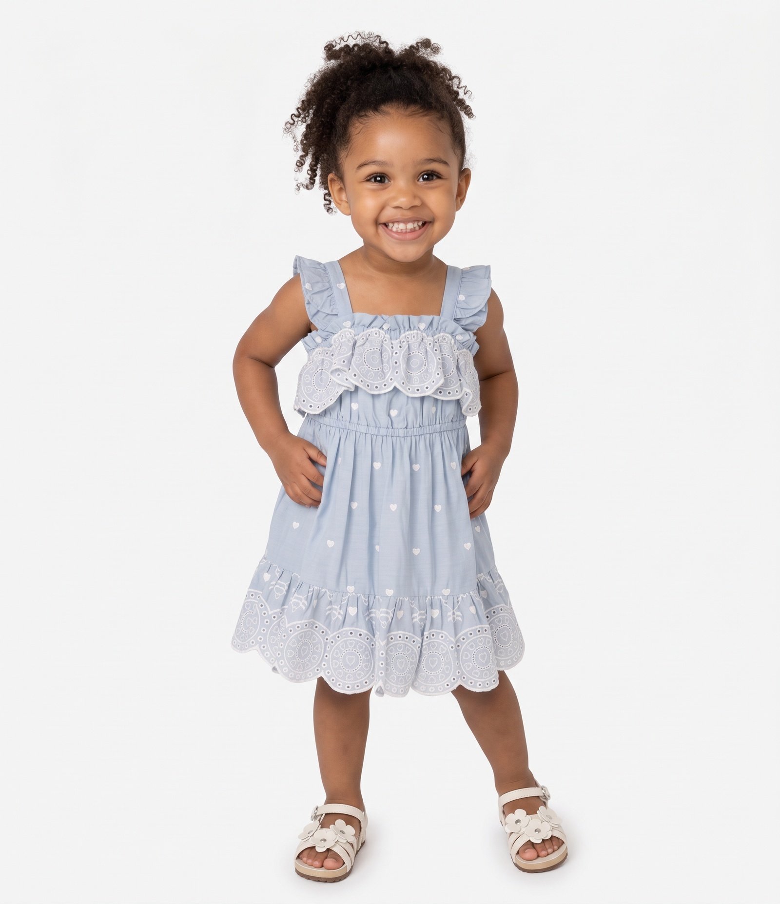 Vestido Infantil com Corações e Bordados - Tam 1 a 6 Anos Azul 1