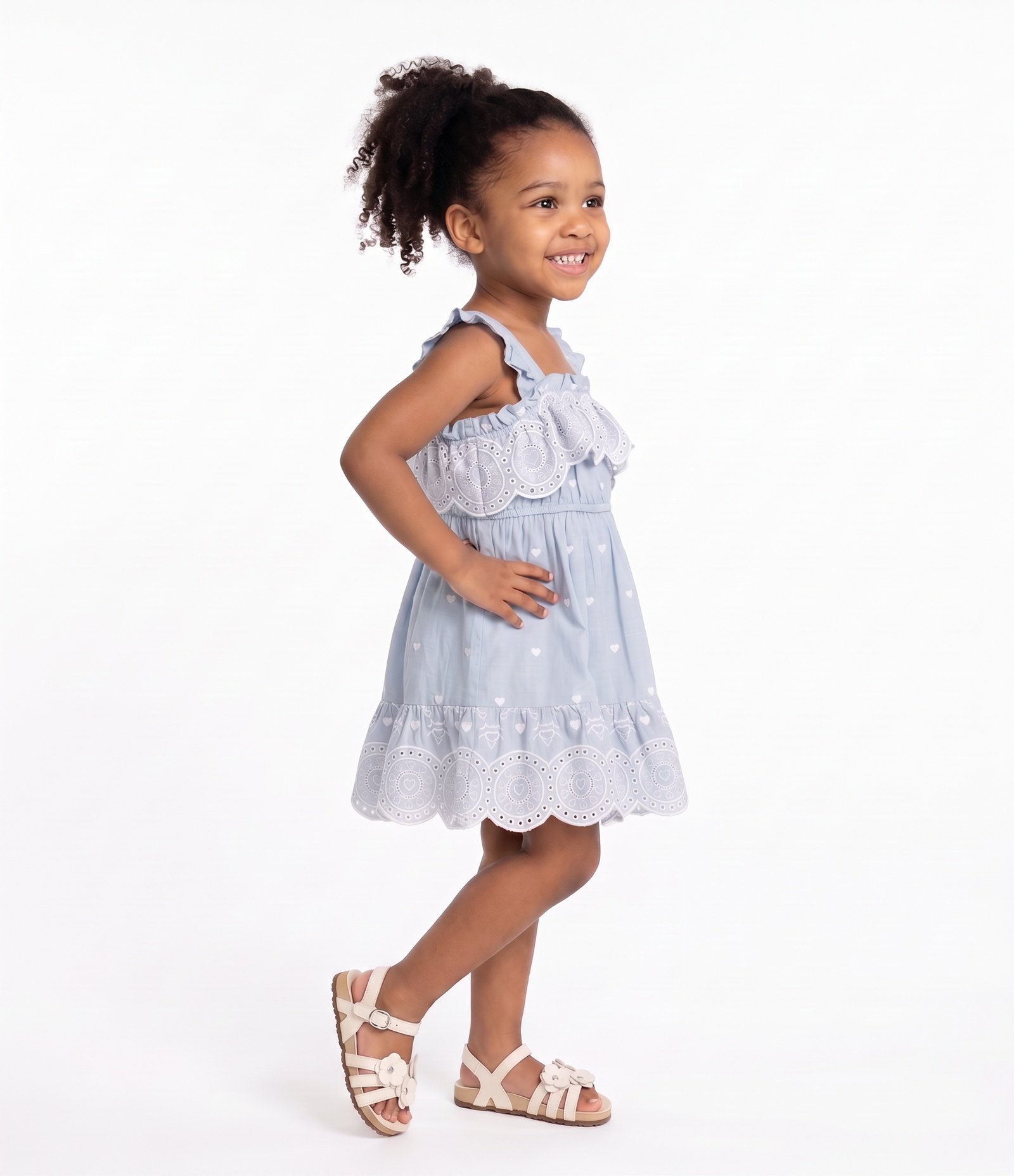 Vestido Infantil com Corações e Bordados - Tam 1 a 6 Anos Azul 2