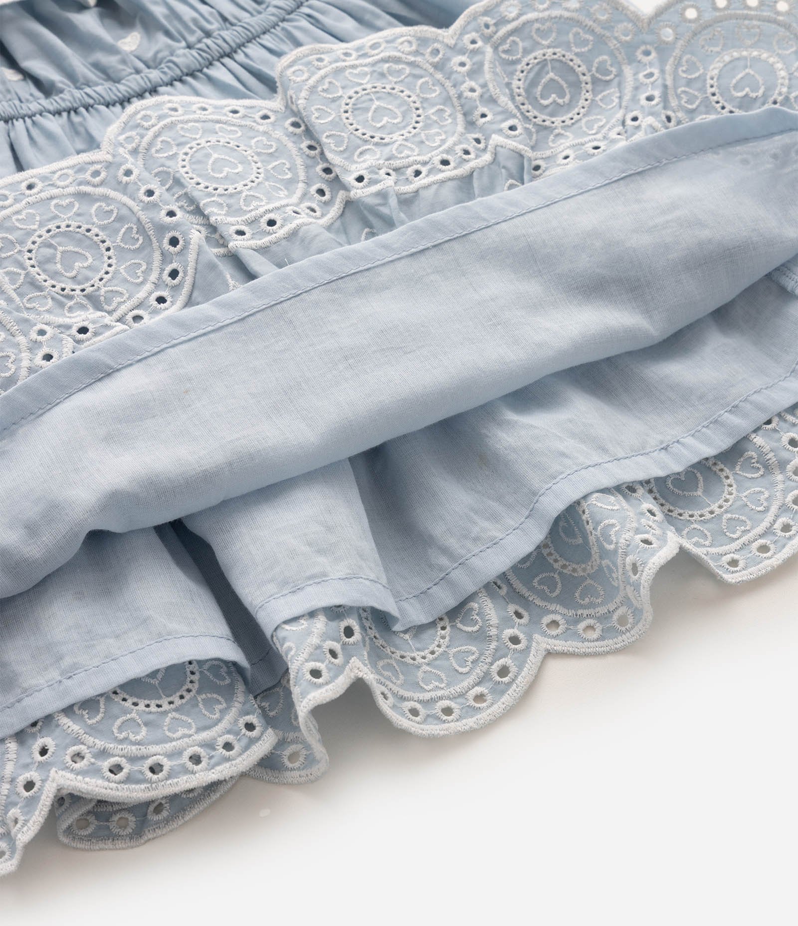 Vestido Infantil Em Algodão Poim Bordado Corações e Babados - Tam 1 a 6 Anos Azul 3