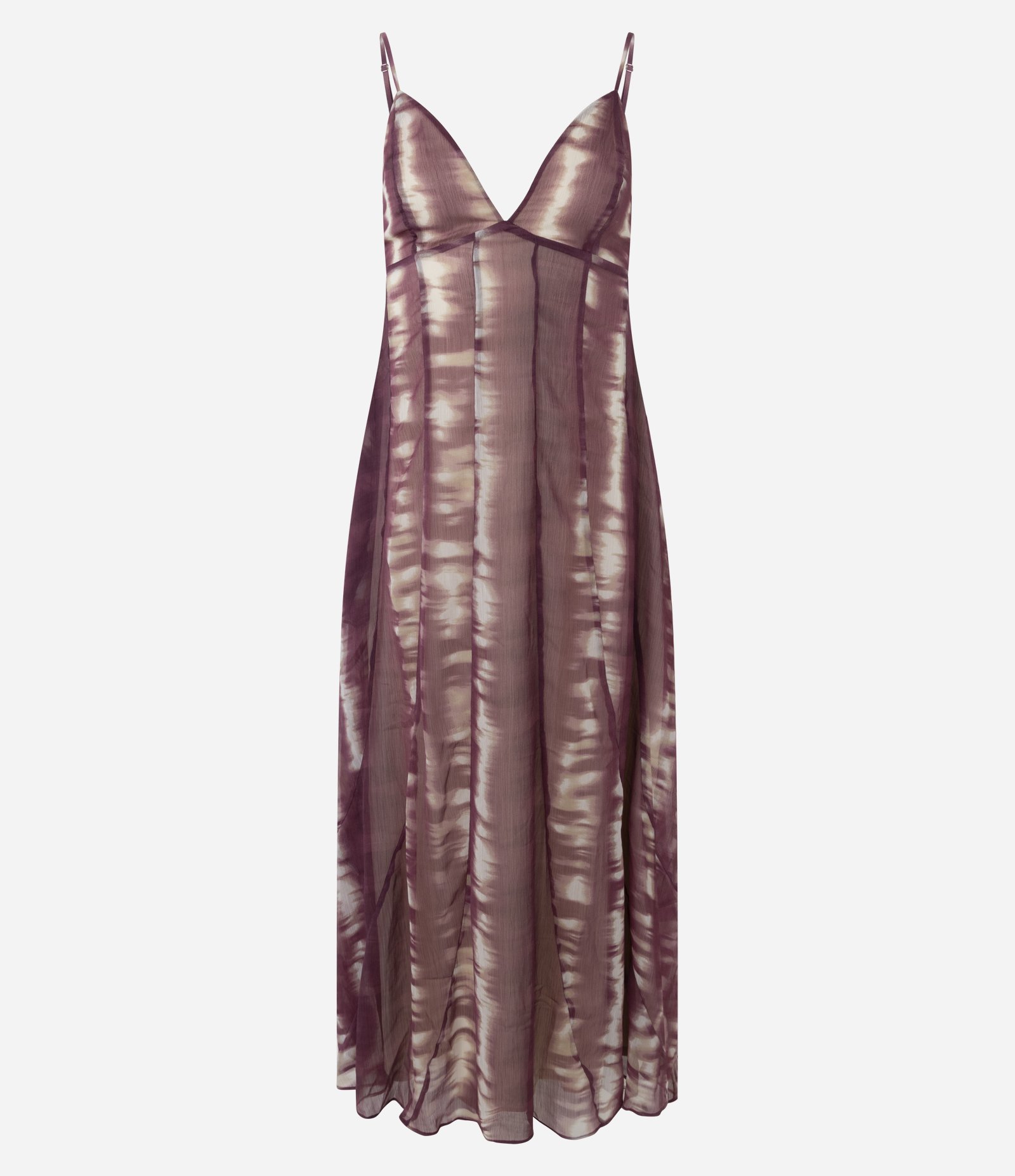 Vestido Longo em Chiffon com Recortes Vazados e Estampa Tie Dye Bordô 5