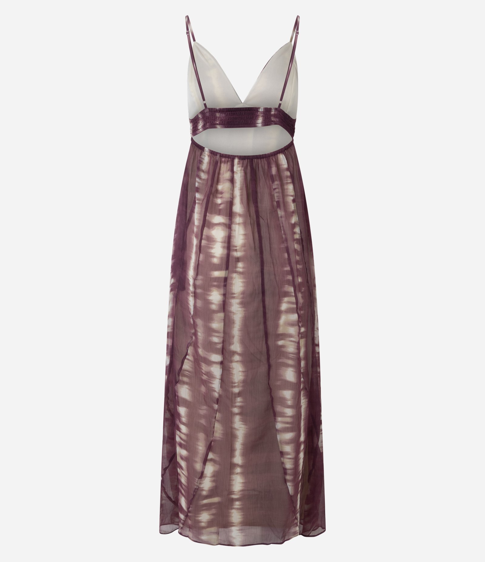 Vestido Longo em Chiffon com Recortes Vazados e Estampa Tie Dye Bordô 6