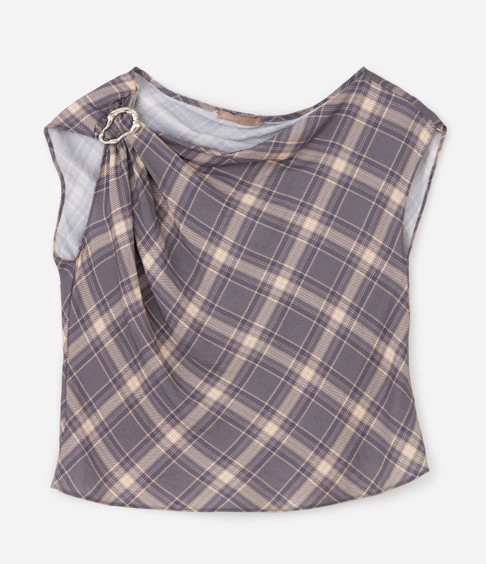 Blusa em Crepe Drapeado Assimétrico Curve & Plus Size Cinza 1