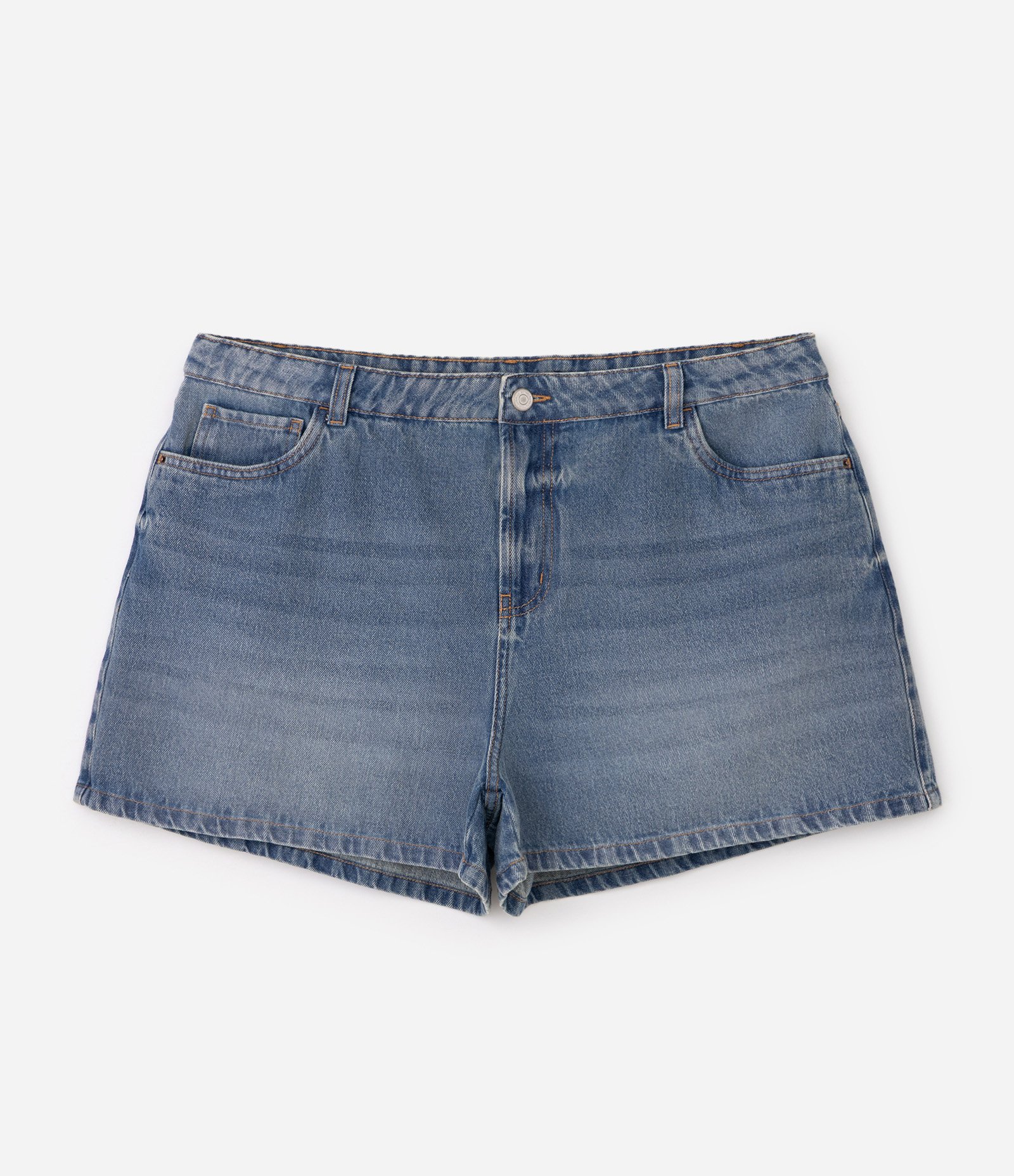 Short Jeans Mom com Efeito Dirty Curve & Plus Size Azul 6